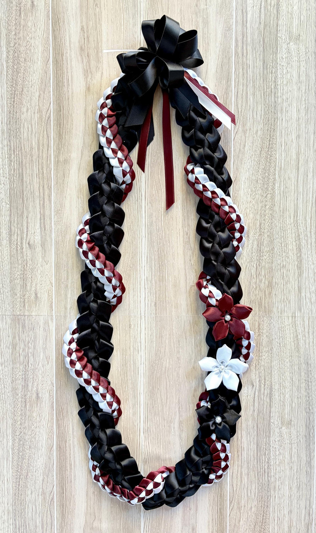 Black, Burgundy, and White Wrap Ribbon Lei