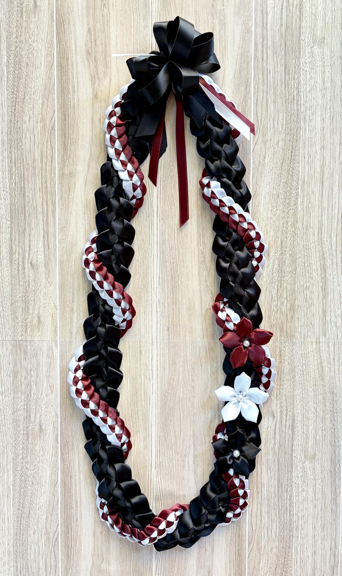 Black, Burgundy, and White Wrap Ribbon Lei