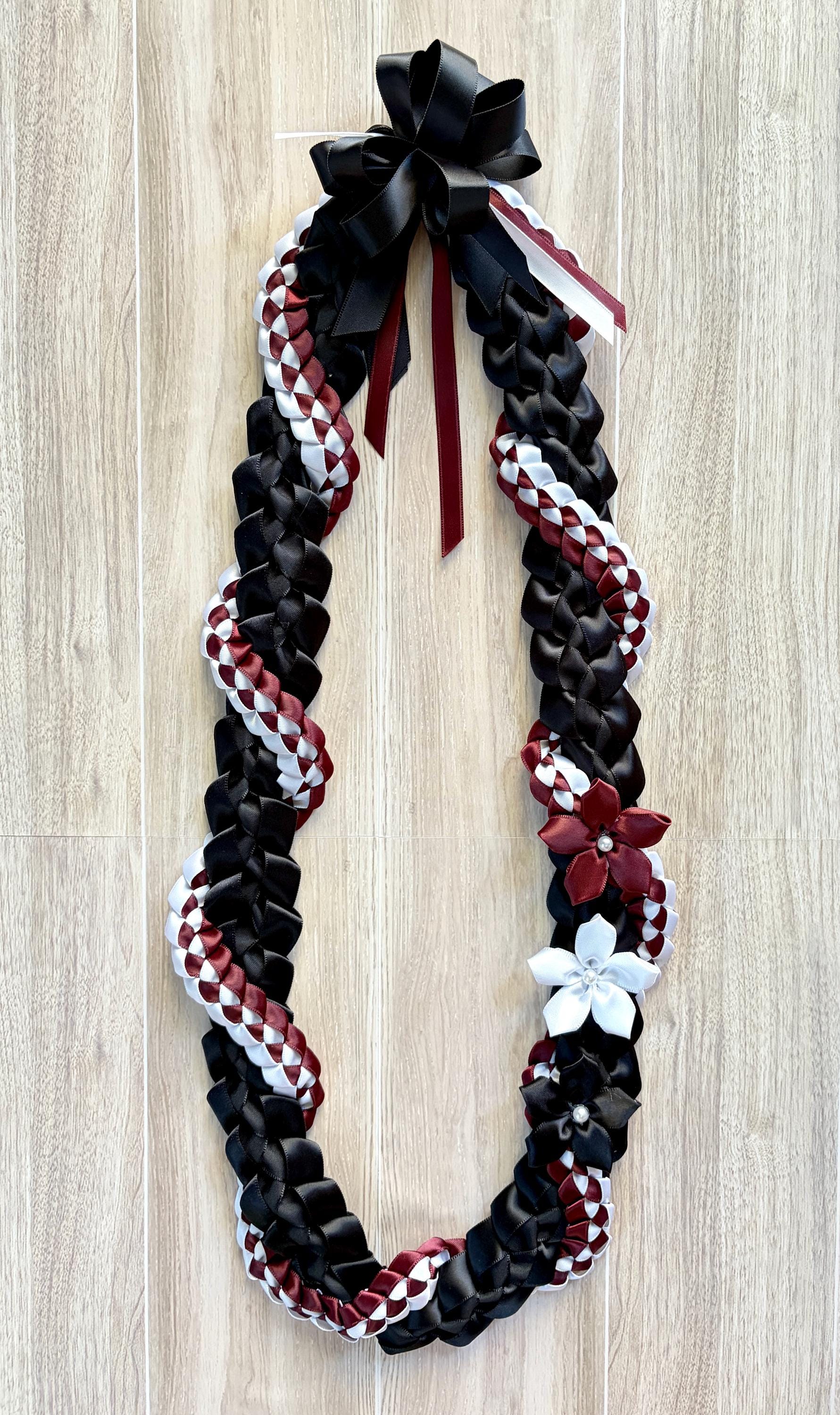 Black, Burgundy, and White Wrap Ribbon Lei