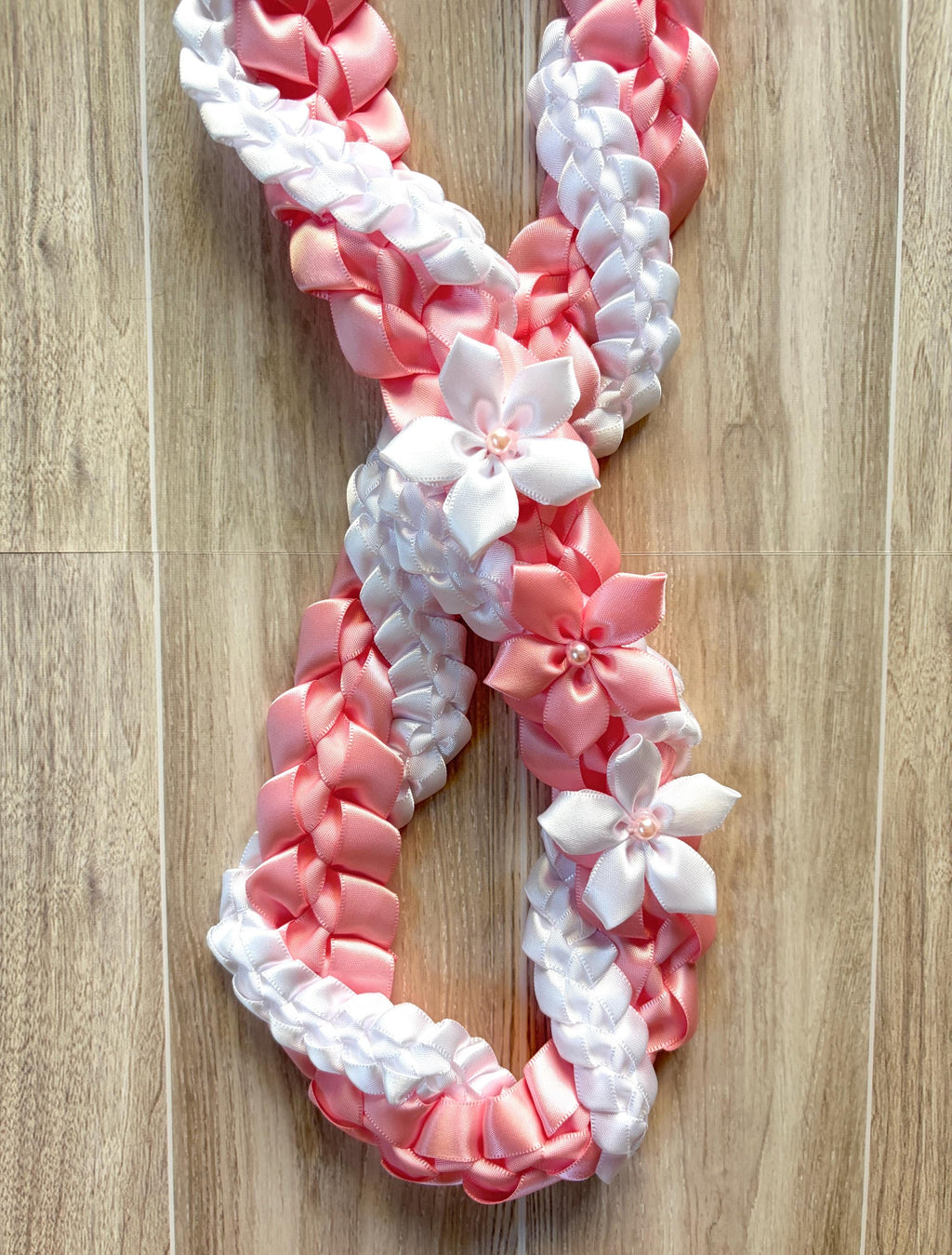 Pink and White Wrap Ribbon Lei