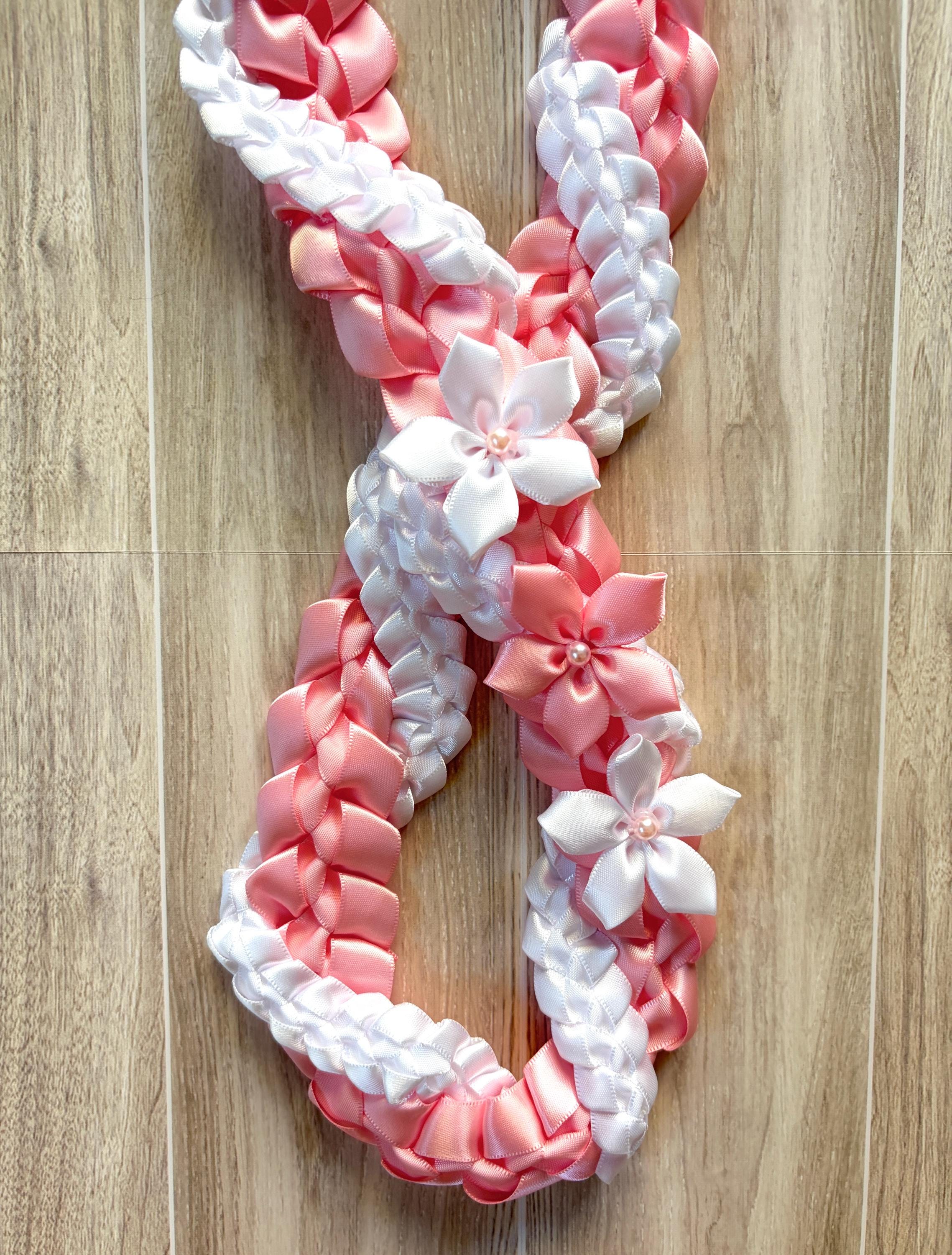 Pink and White Wrap Ribbon Lei