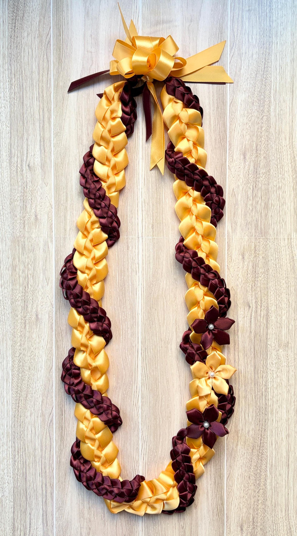 Gold and Burgundy Wrap Ribbon Lei