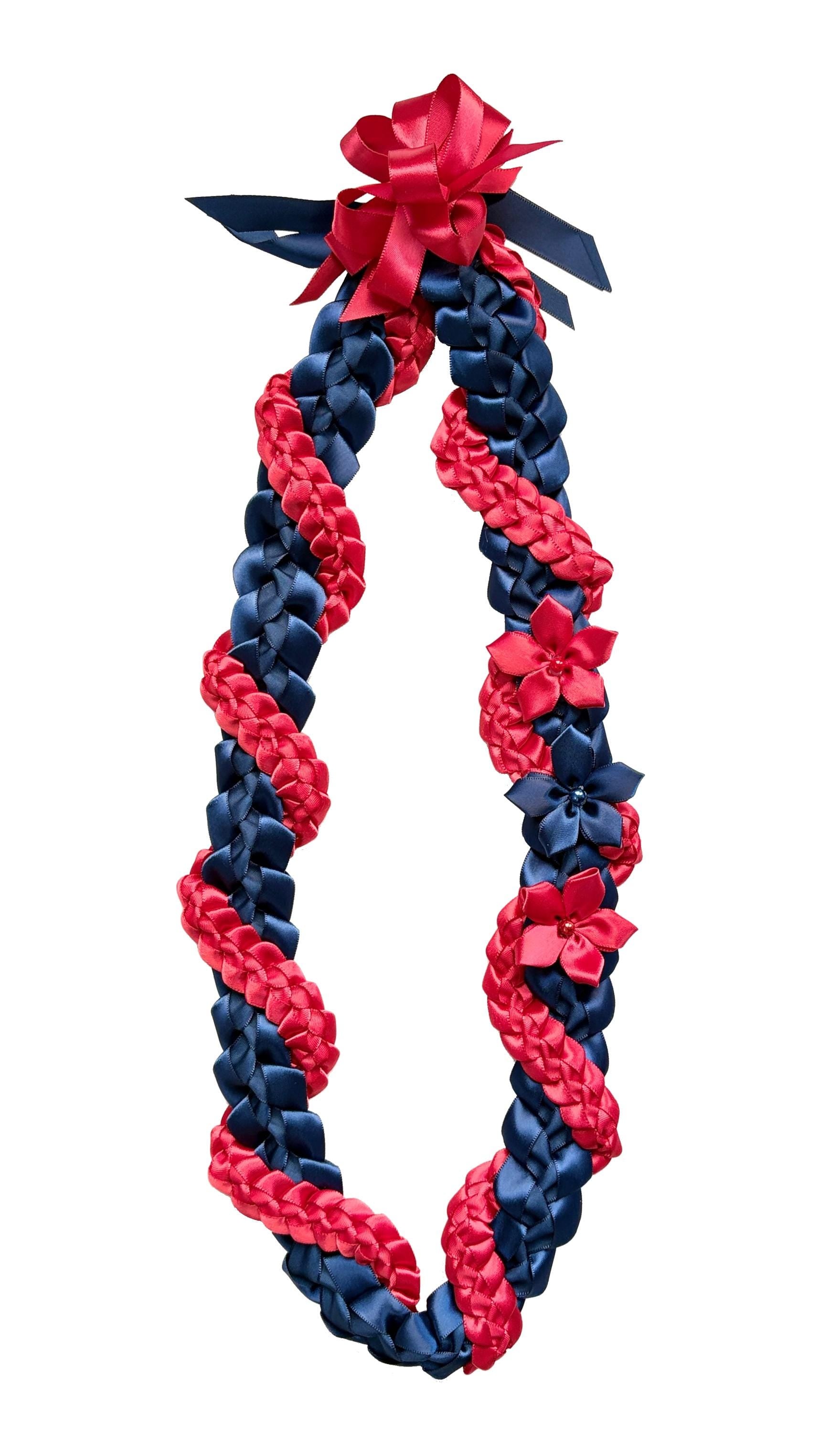 Navy Blue and Scarlet Wrap Ribbon Lei