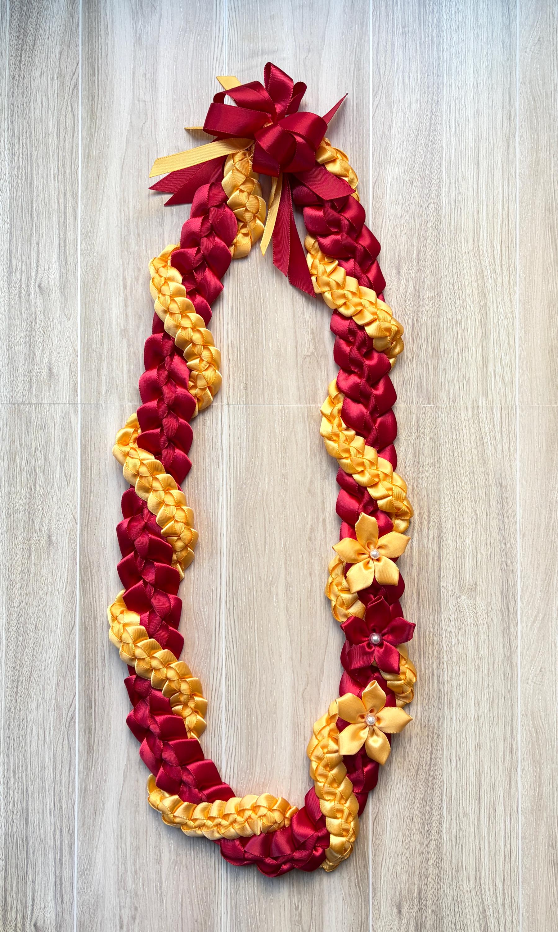 Scarlet and Gold Wrap Ribbon Lei