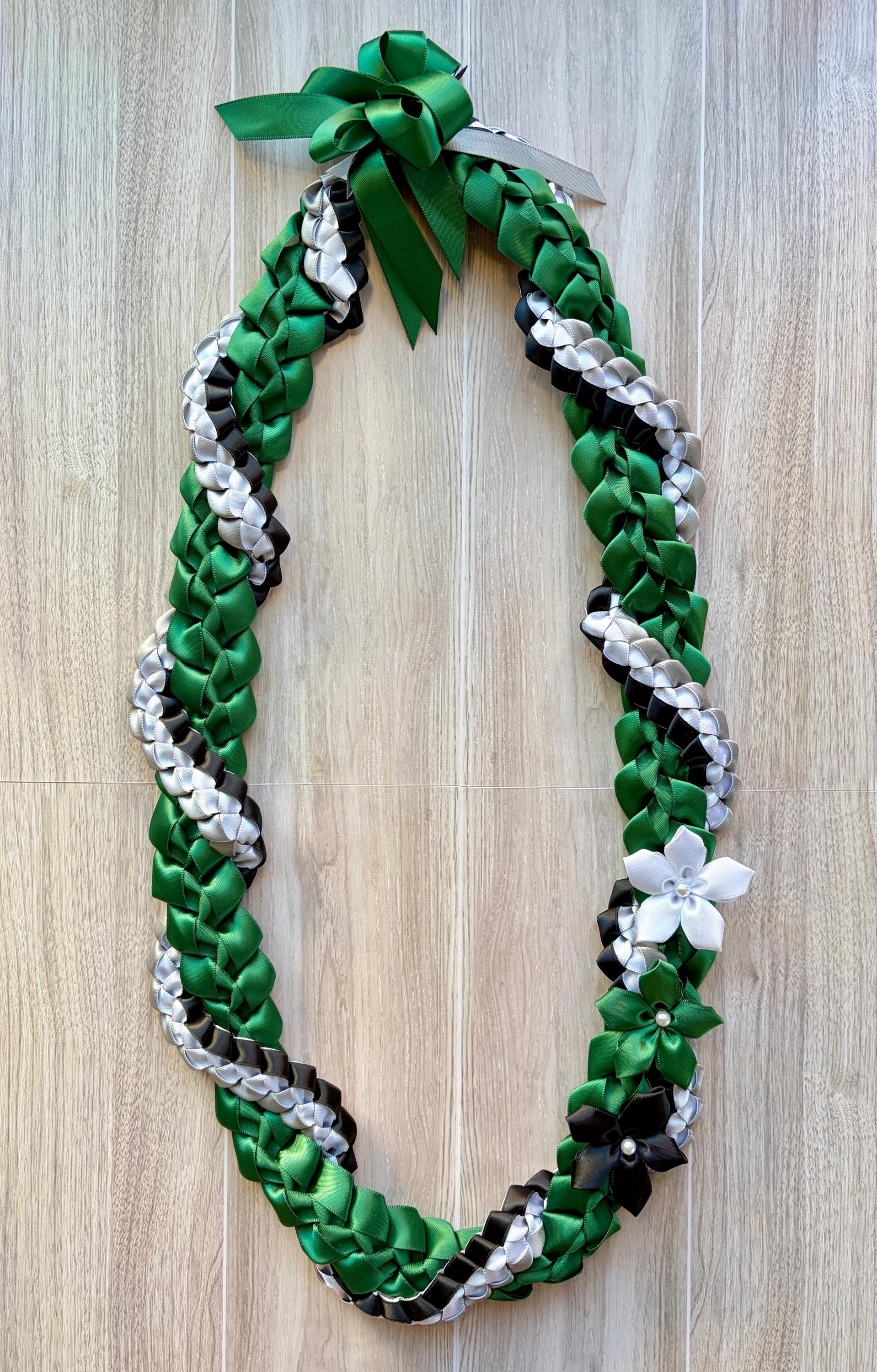 Forest Green, Black, Gray and White Wrap Ribbon Lei