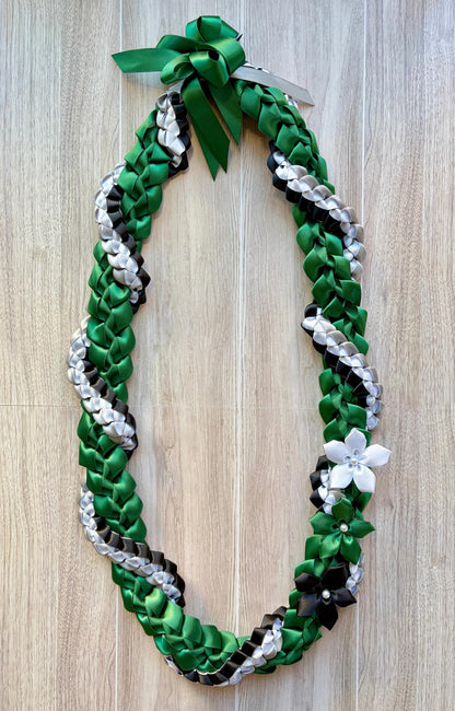 Forest Green, Black, Gray and White Wrap Ribbon Lei