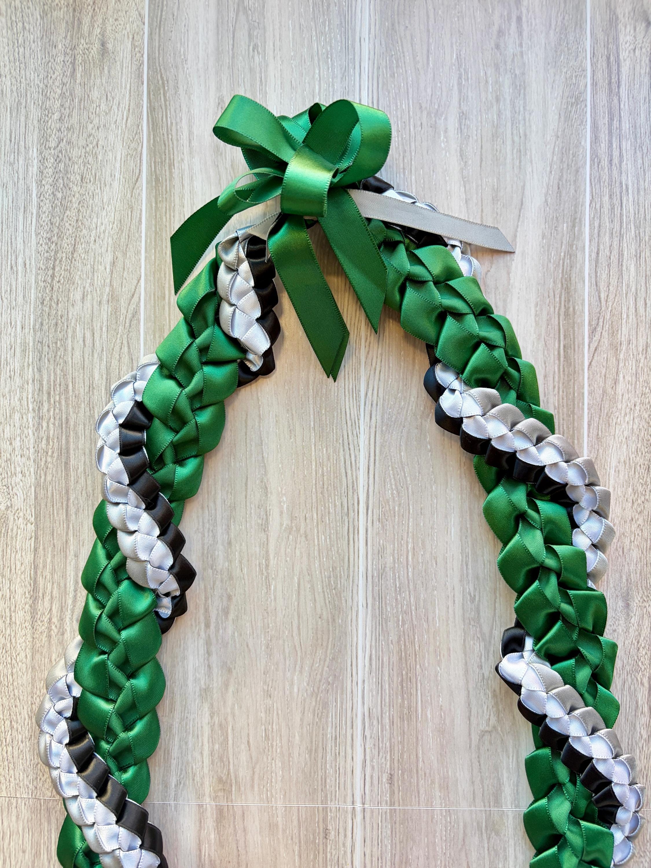 Forest Green, Black, Gray and White Wrap Ribbon Lei