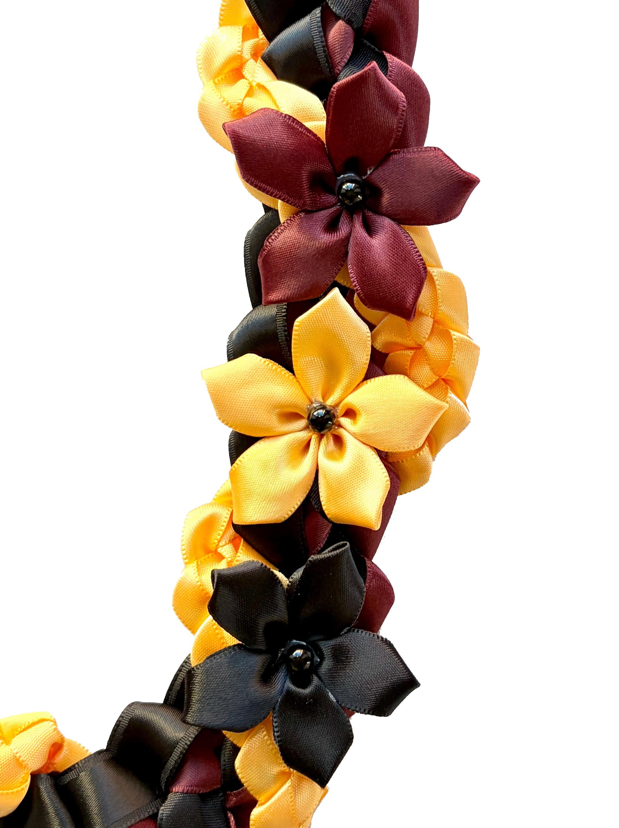 Burgundy, Black and Gold Wrap Ribbon Lei