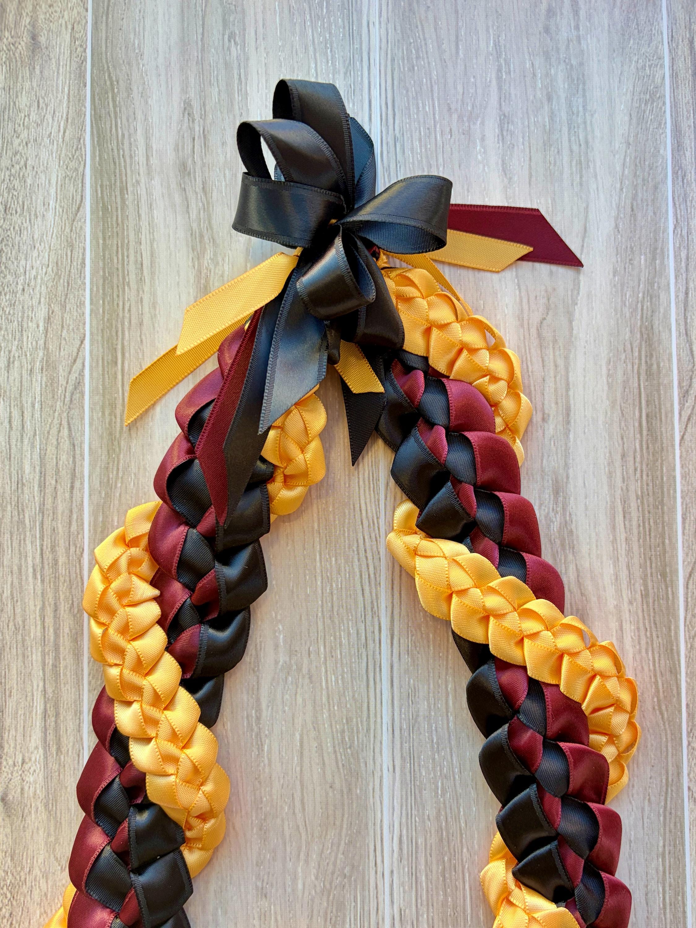 Burgundy, Black and Gold Wrap Ribbon Lei