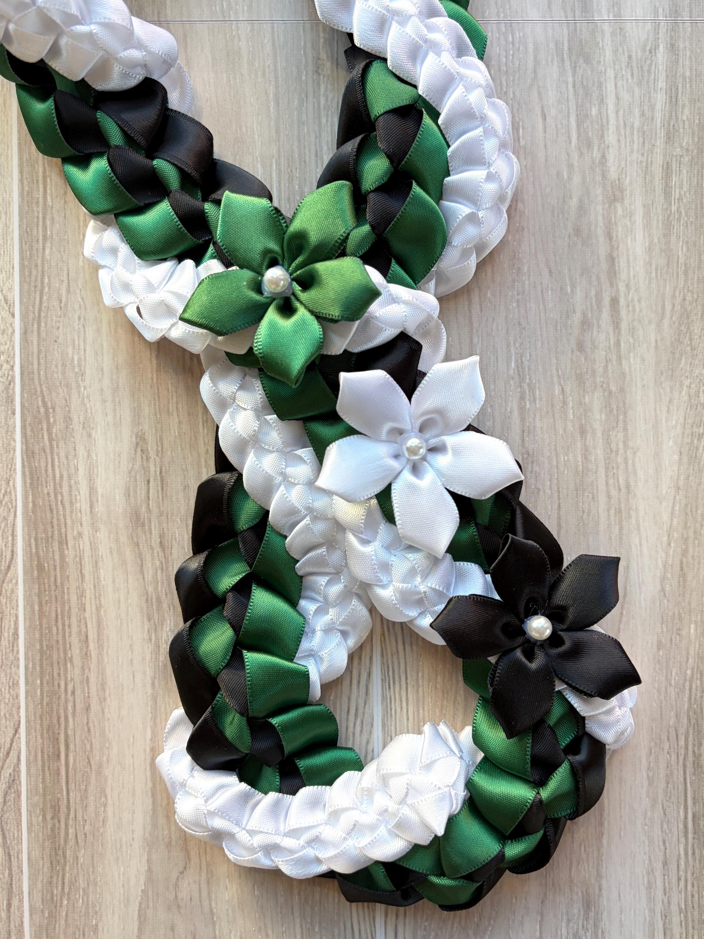 Forest Green, Black and White Wrap Ribbon Lei