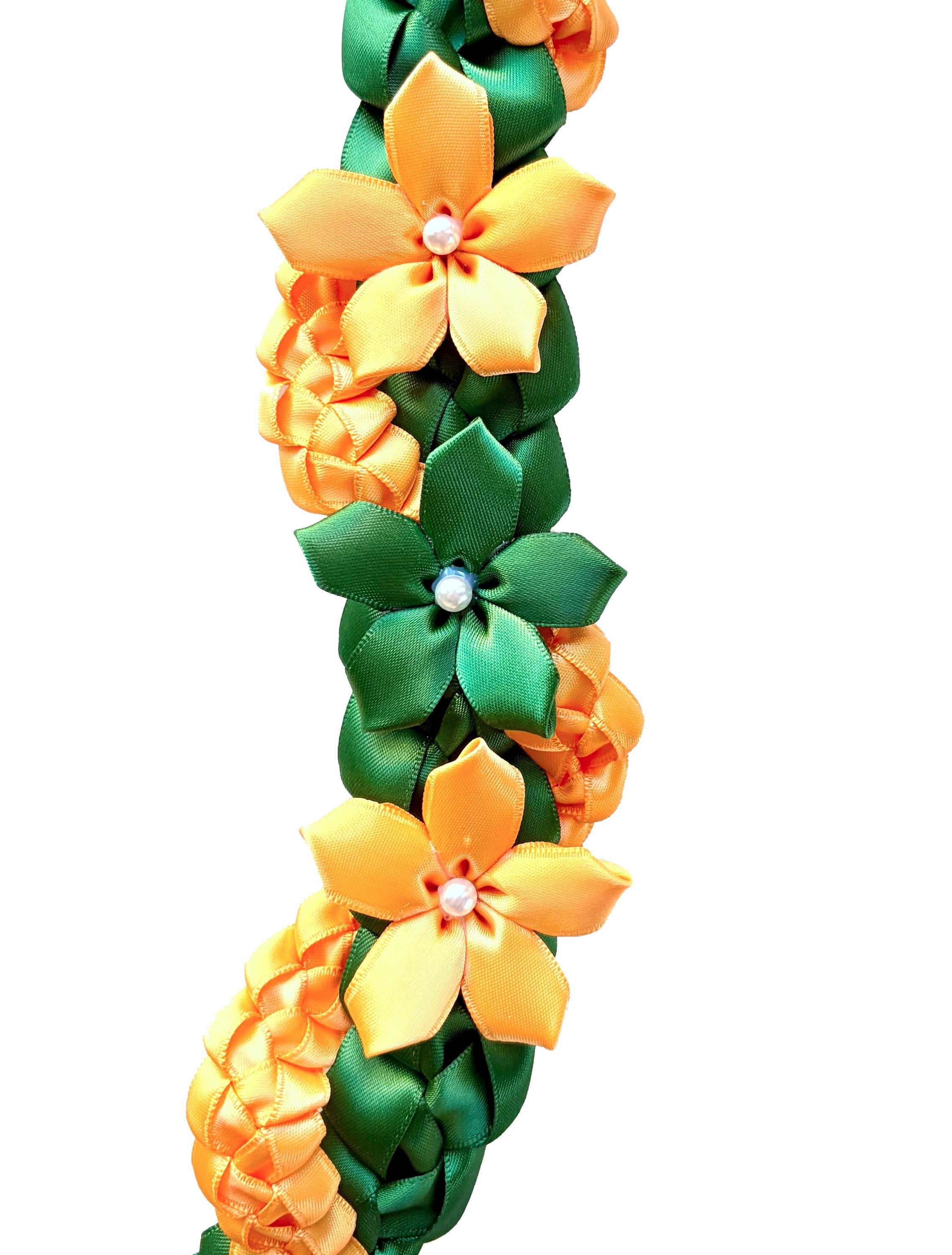 Forest Green and Gold Wrap Ribbon Lei