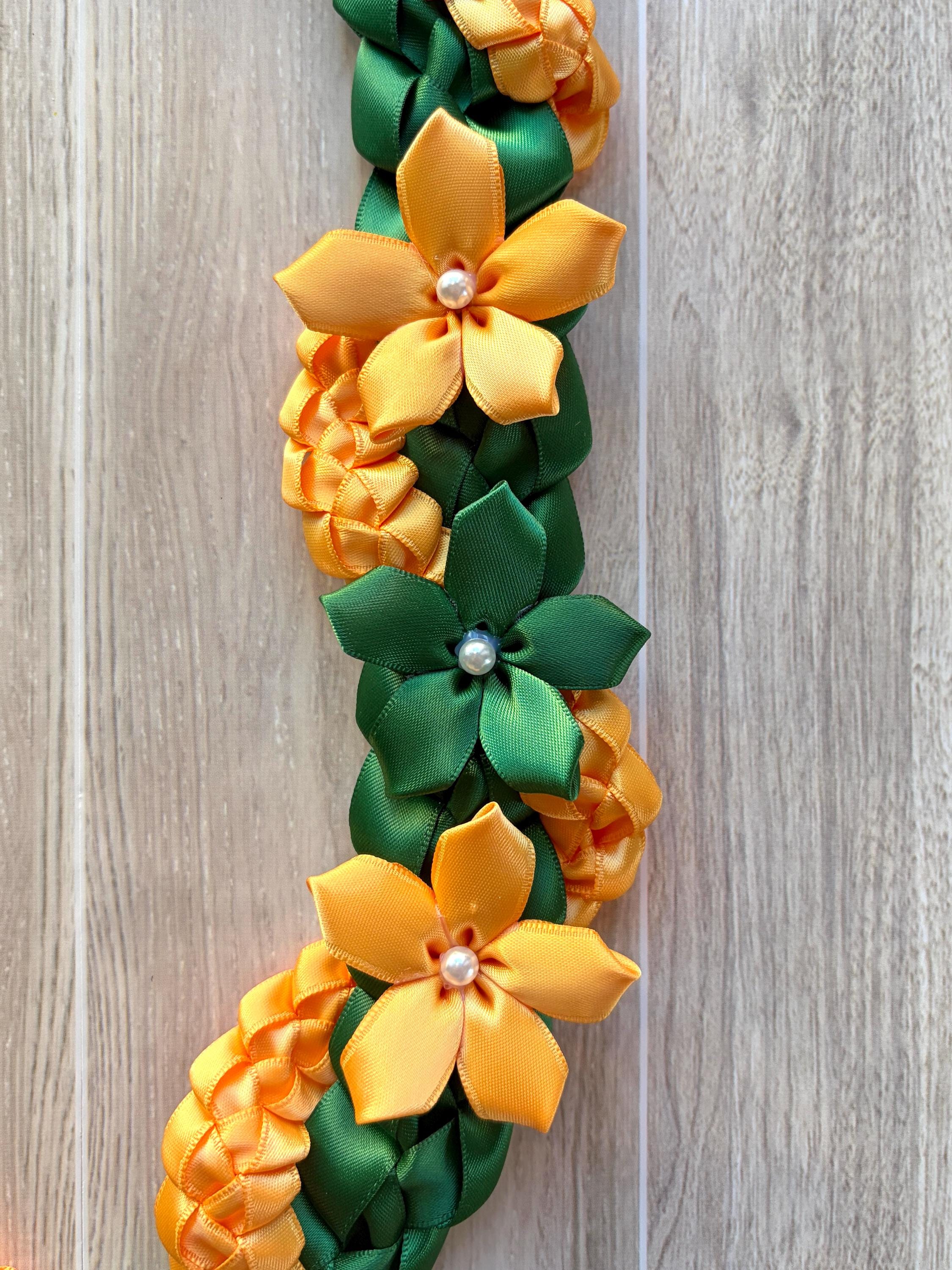 Forest Green and Gold Wrap Ribbon Lei