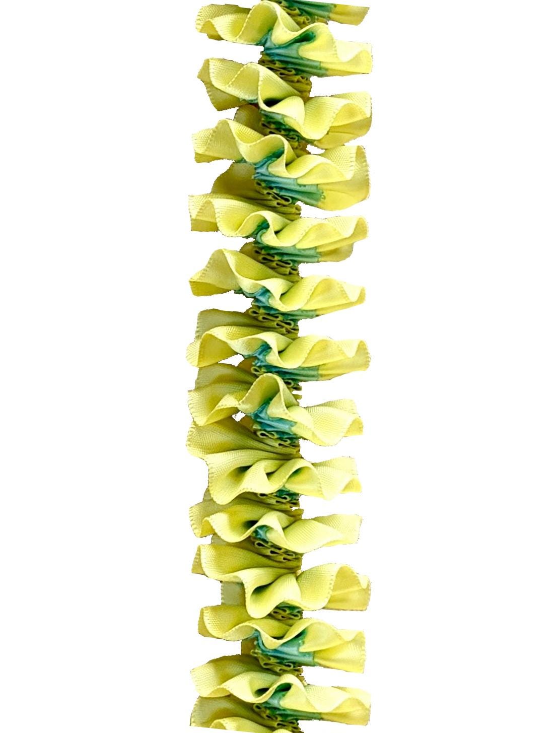 Light Yellow and Light Blue Plumeria Ribbon Lei