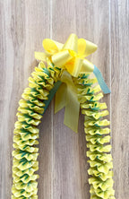 Light Yellow and Light Blue Plumeria Ribbon Lei