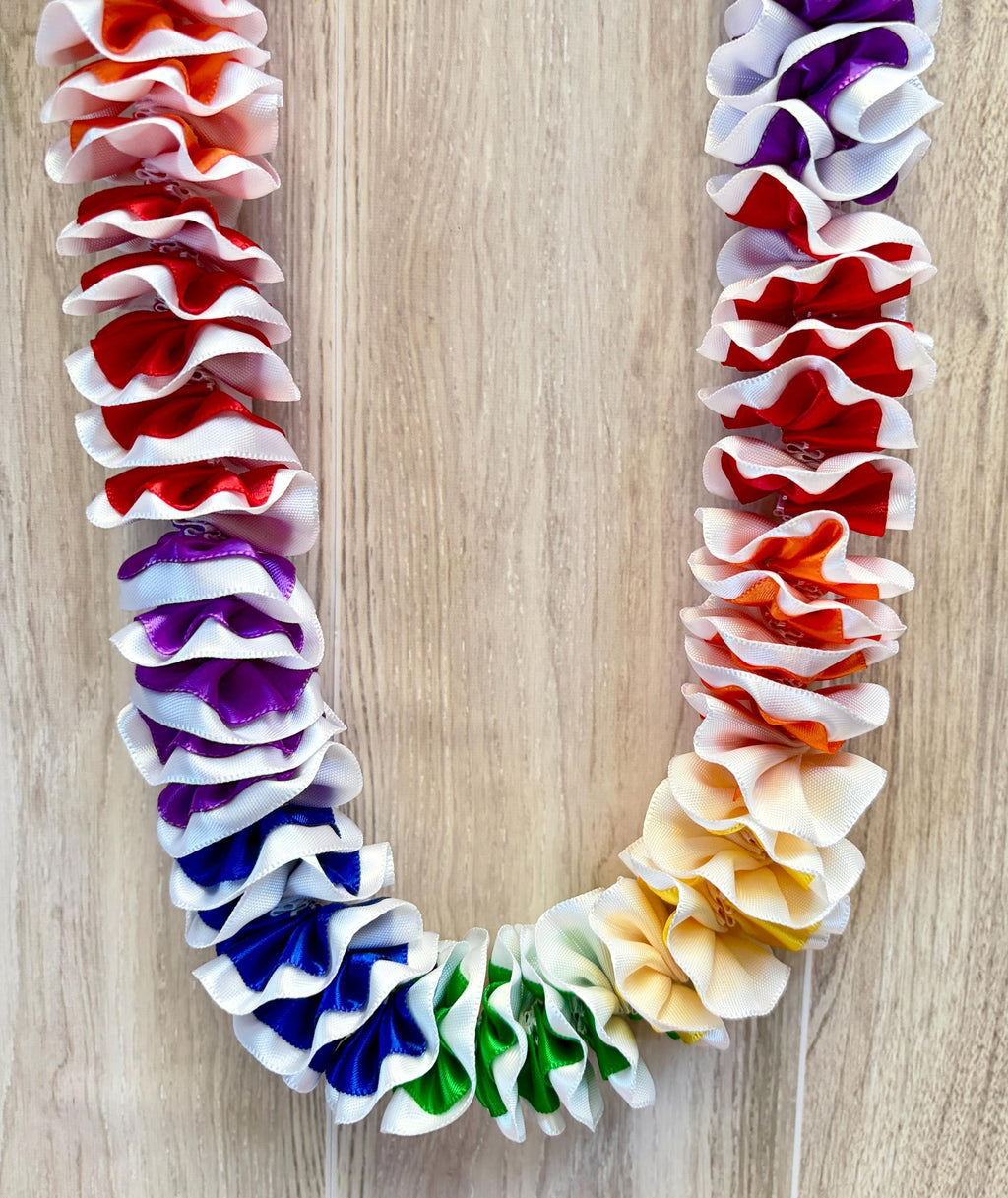 Rainbow Plumeria Ribbon Lei