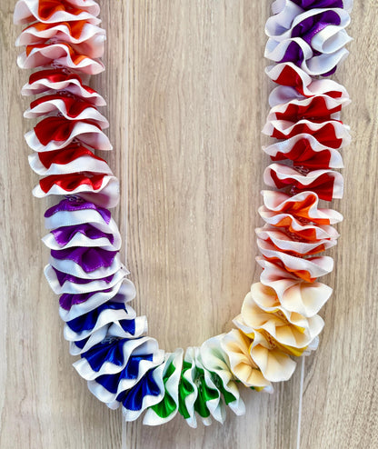Rainbow Plumeria Ribbon Lei