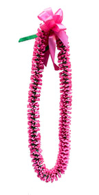 Hot Pink and Emerald Green Plumeria Ribbon Lei