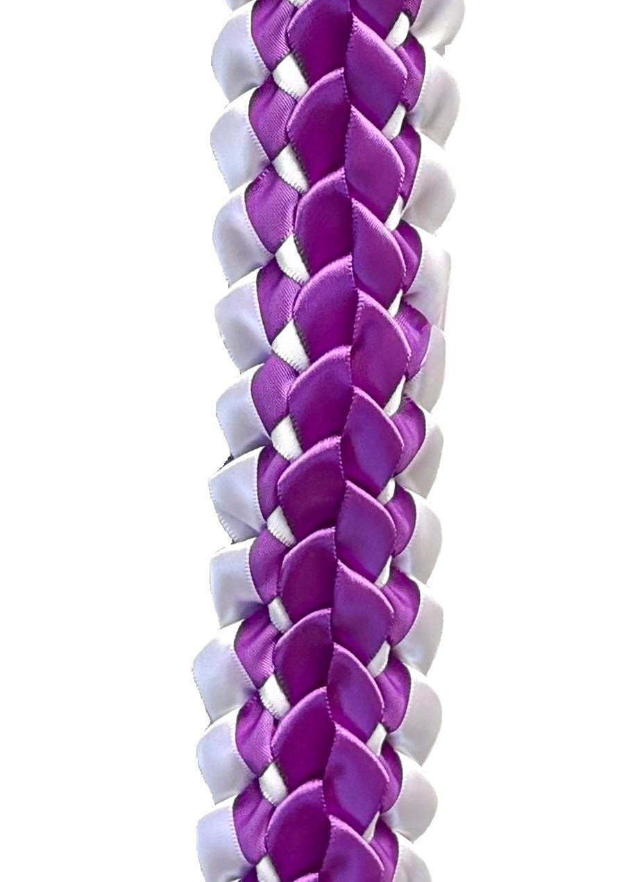 Purple and White Open Ribbon Lei