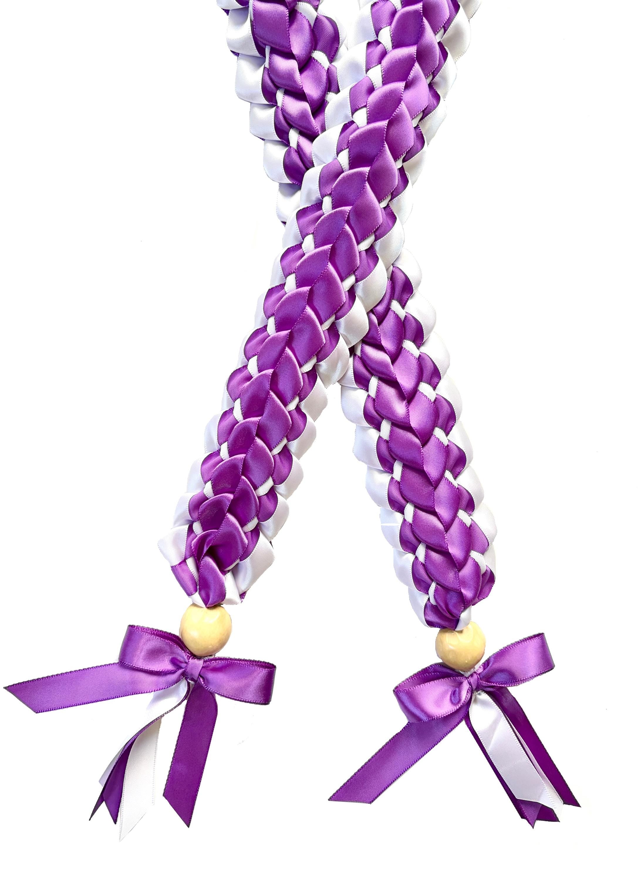 Purple and White Open Ribbon Lei