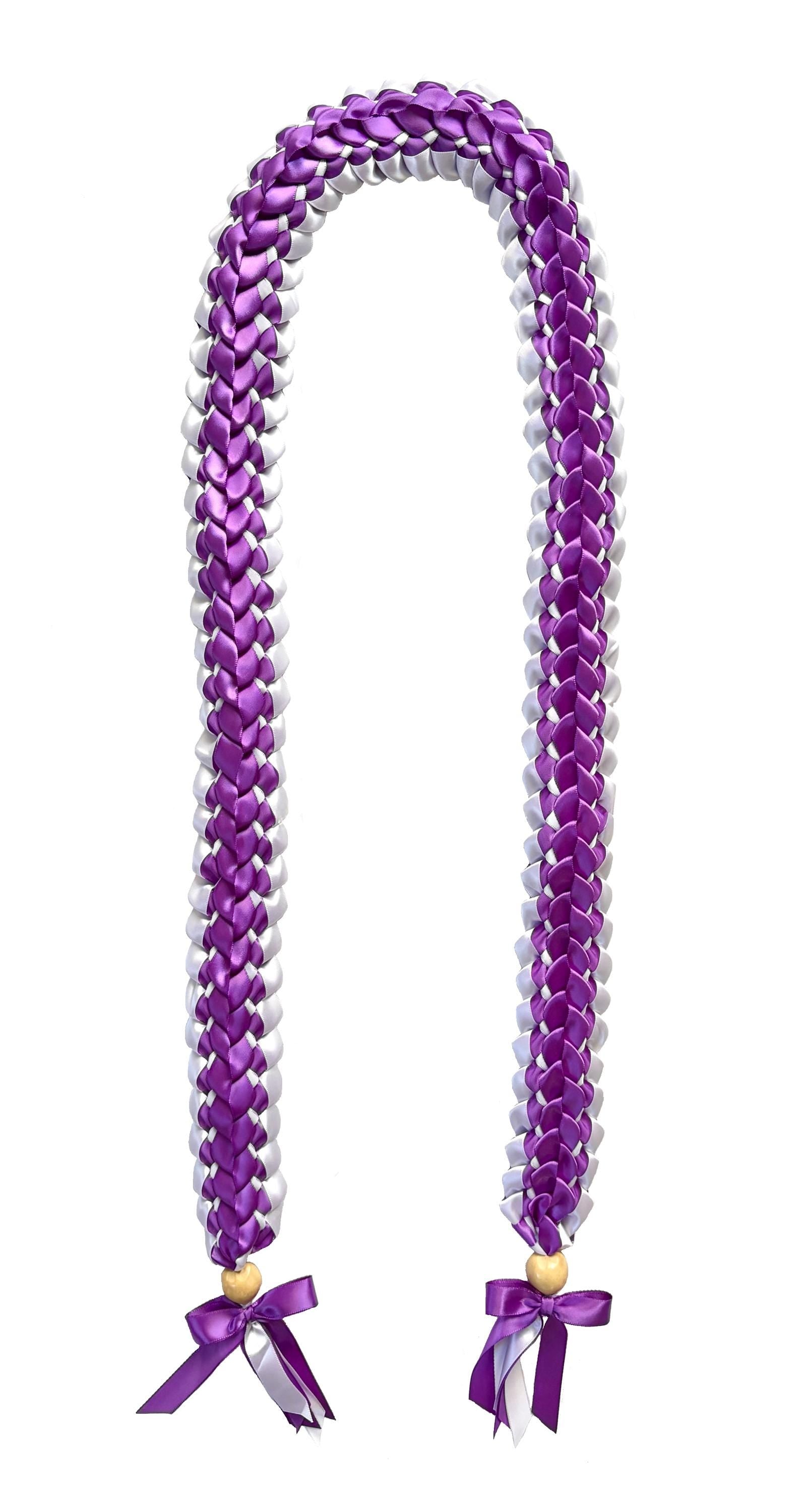 Purple and White Open Ribbon Lei