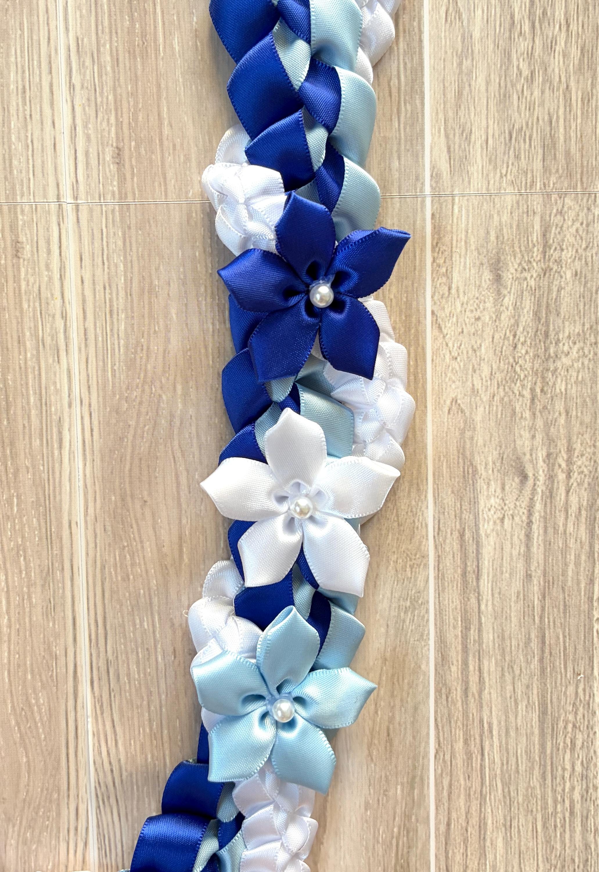 Royal Blue, Light Blue, and White Wrap Ribbon Lei