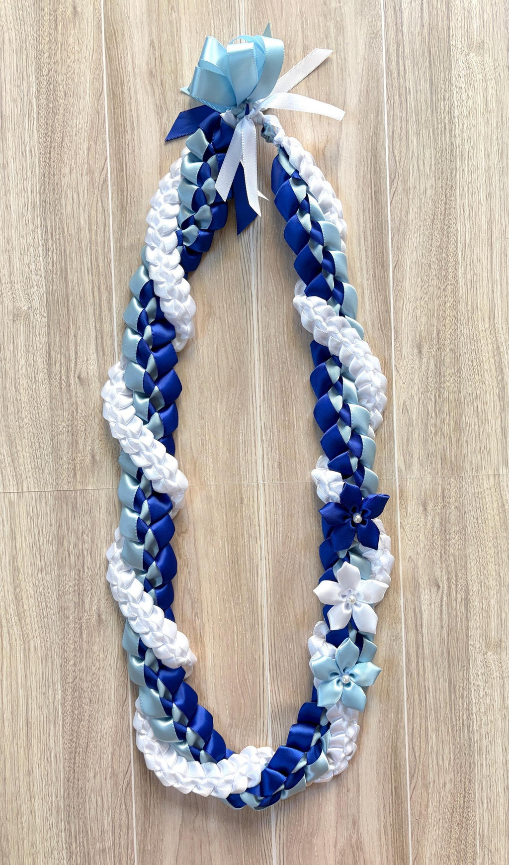 Royal Blue, Light Blue, and White Wrap Ribbon Lei