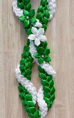 Emerald Green and White Wrap Ribbon Lei