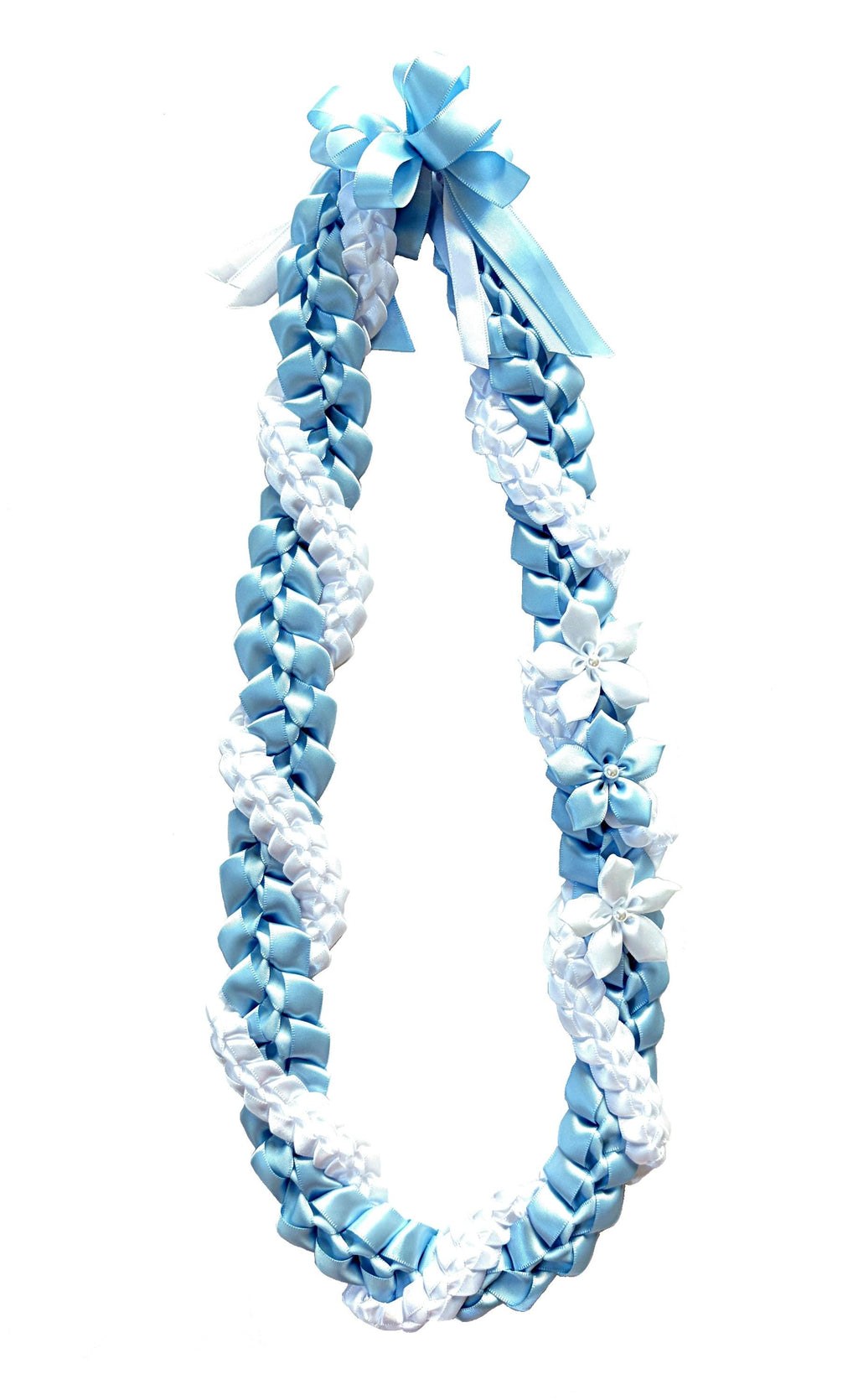 Light Blue and White Wrap Ribbon Lei