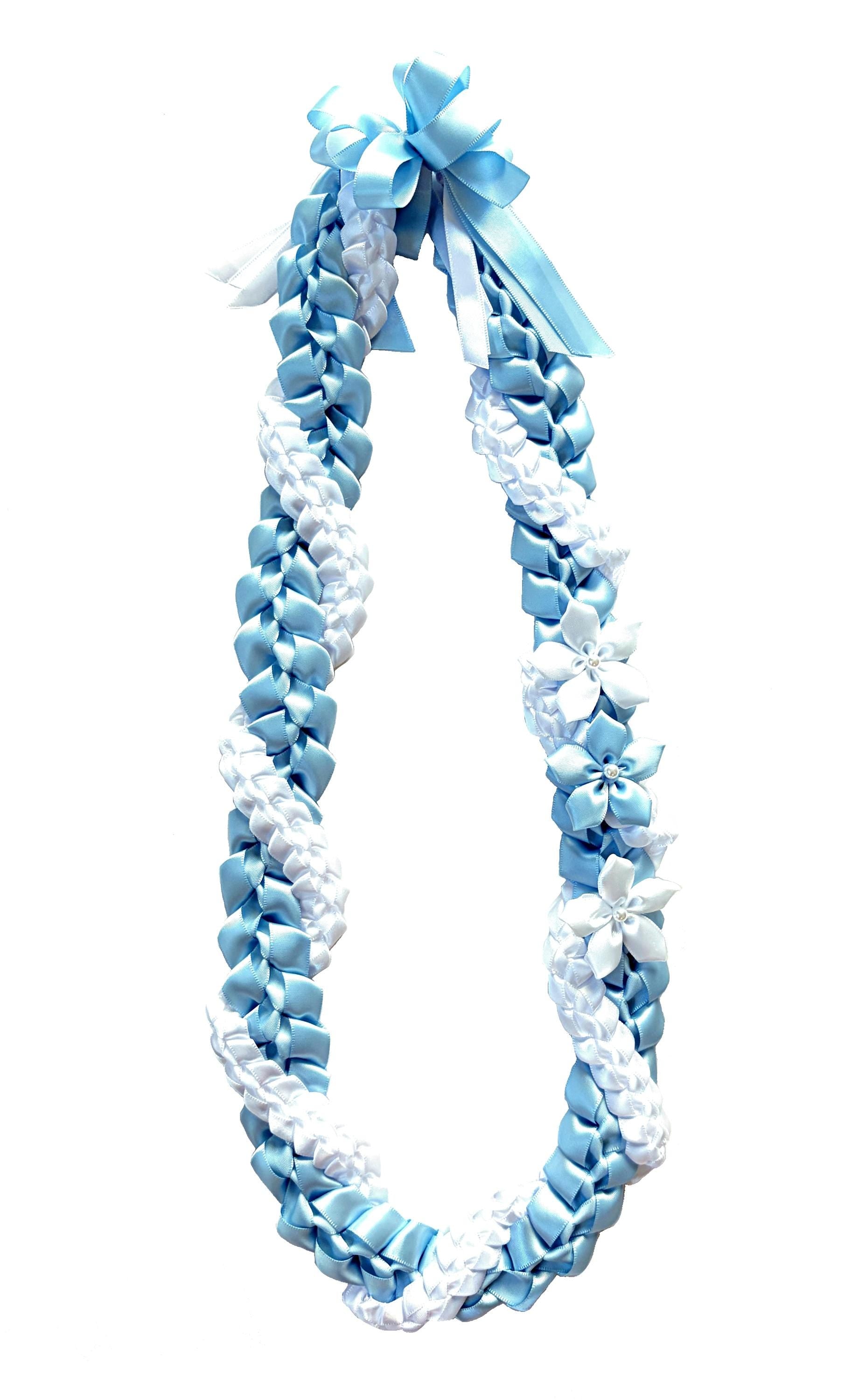 Light Blue and White Wrap Ribbon Lei