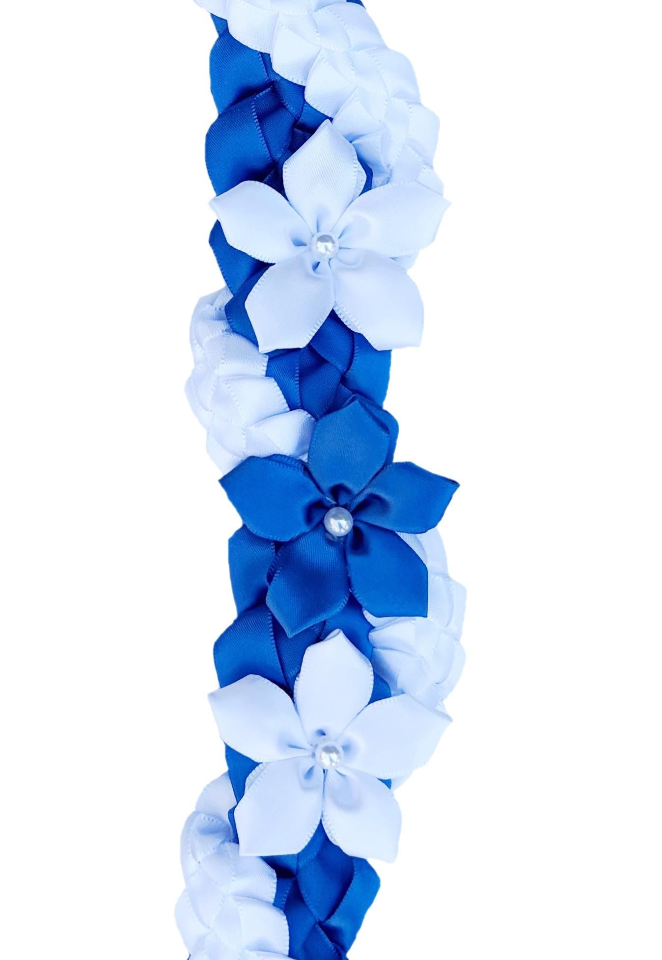 Royal Blue and White Wrap Ribbon Lei