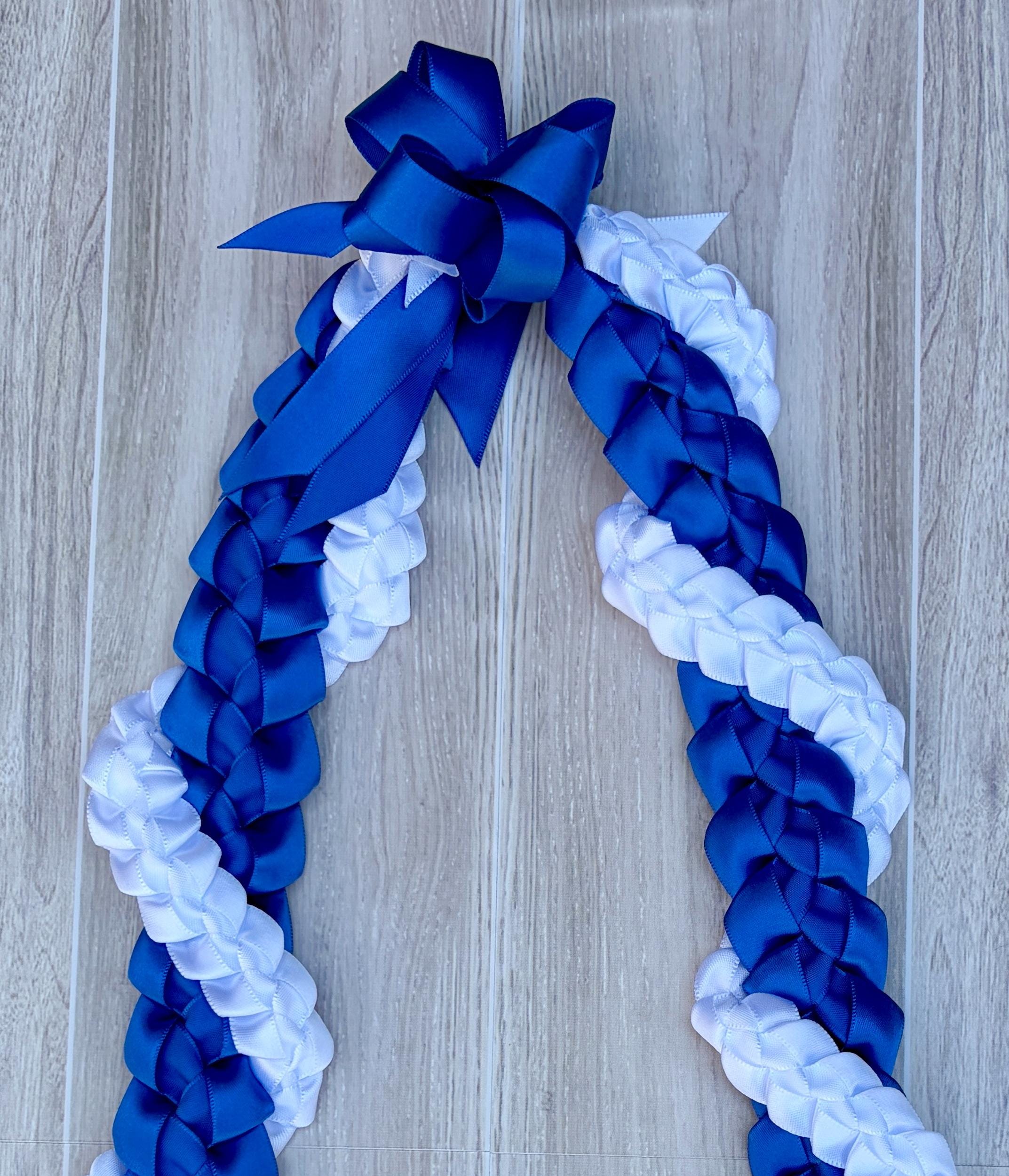Royal Blue and White Wrap Ribbon Lei