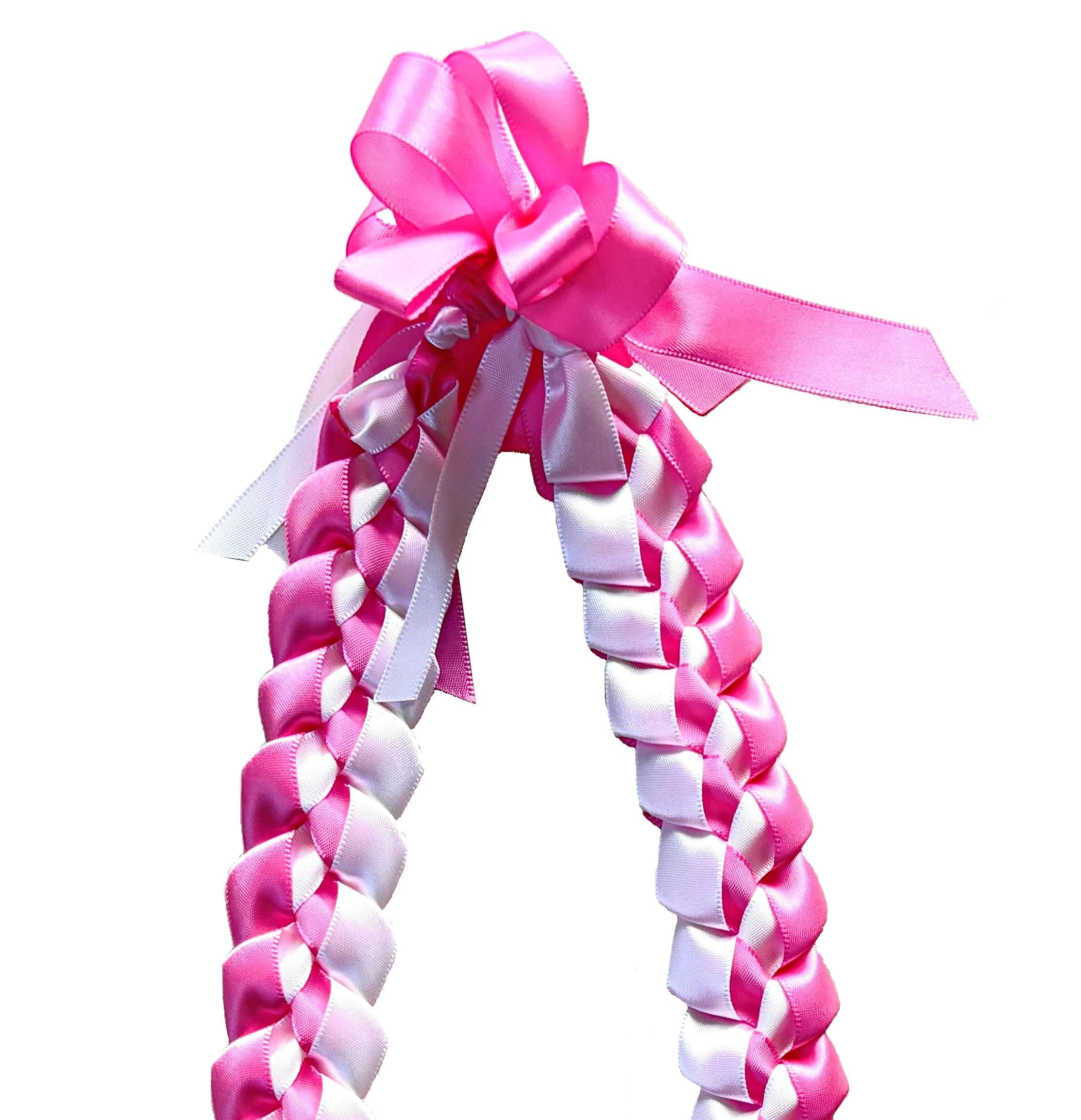 Hot Pink and White 5/8" Ribbon Lei