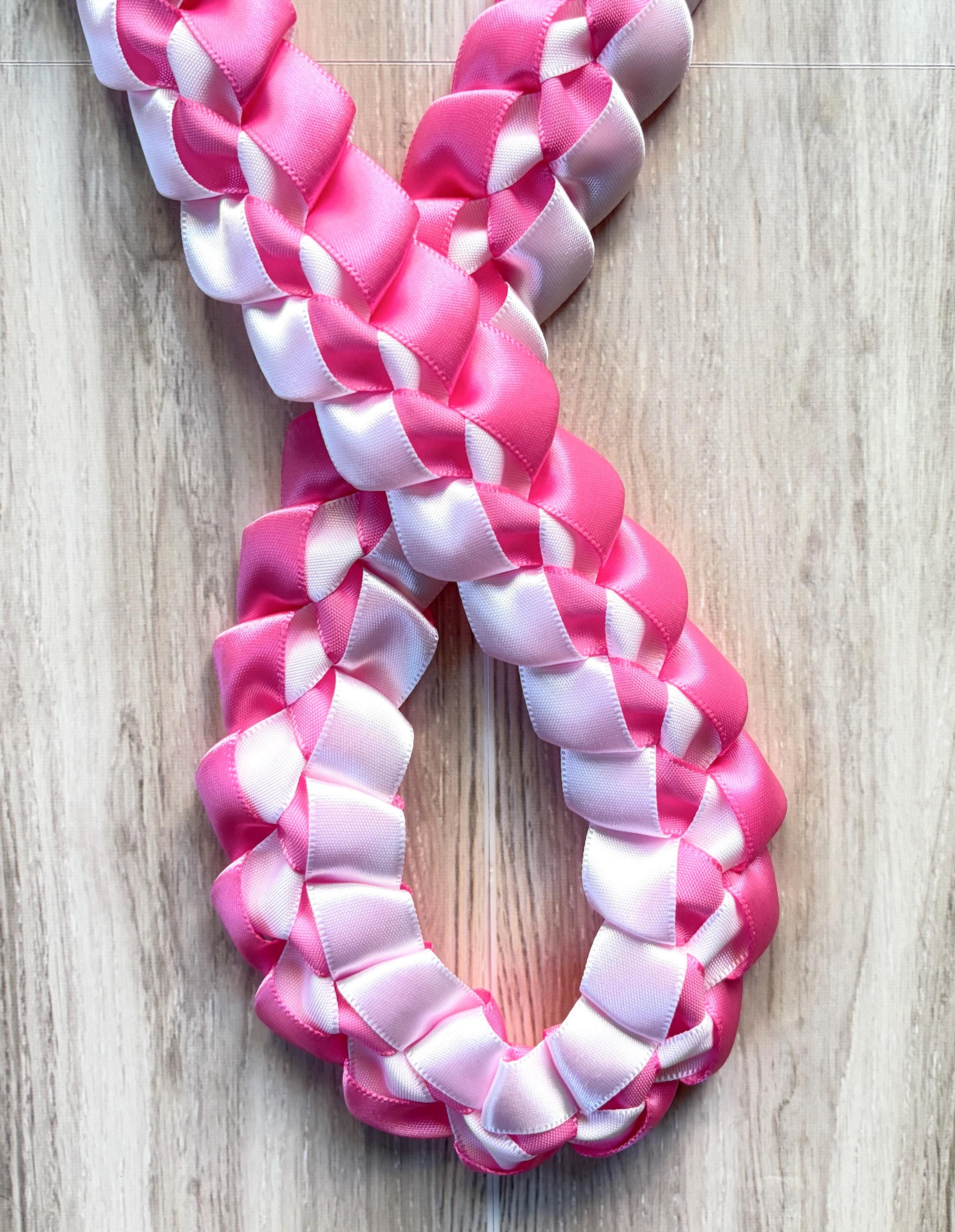 Hot Pink and White 5/8" Ribbon Lei