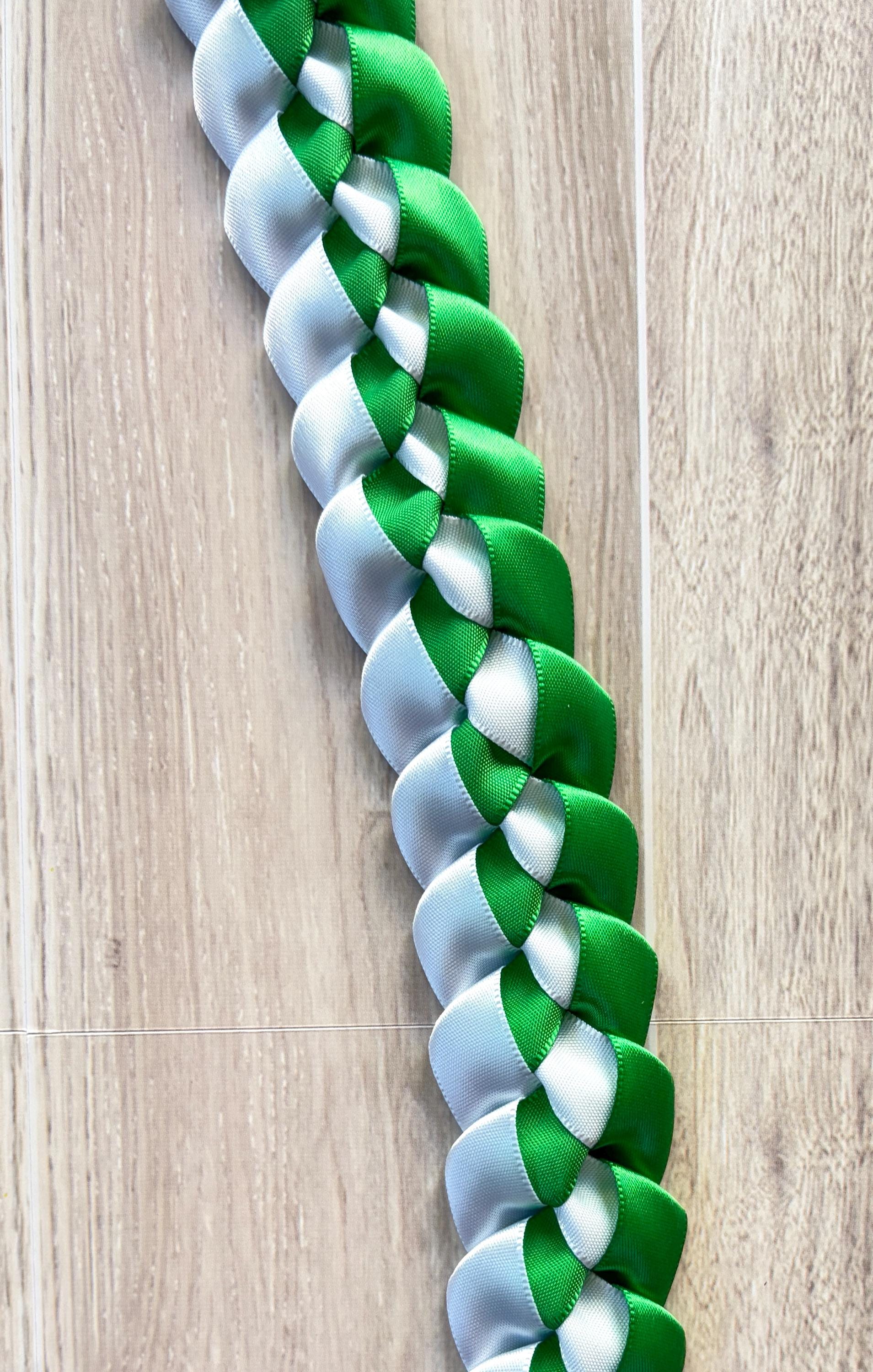 Emerald Green and White 5/8" Ribbon Lei