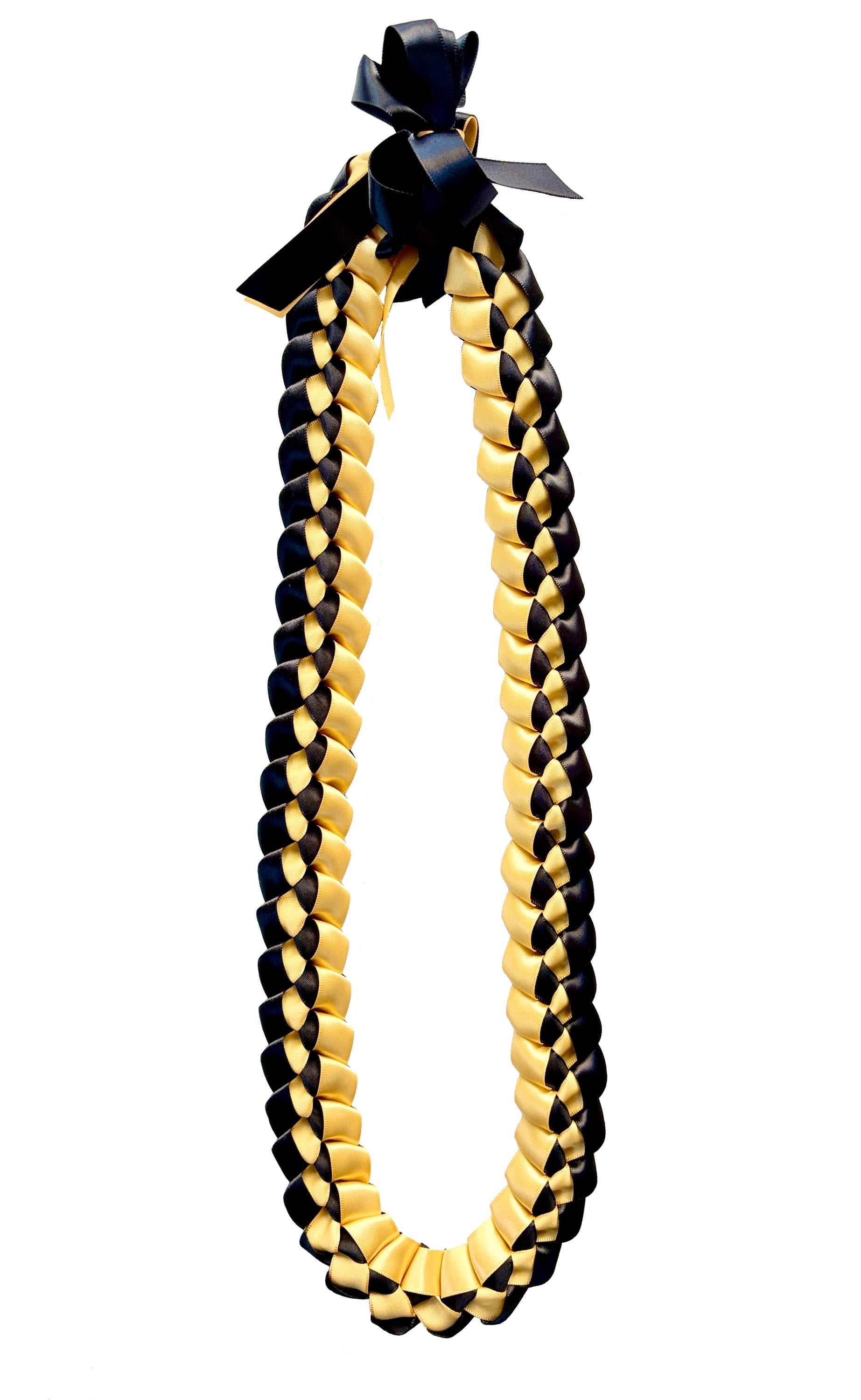 Black and Gold 5/8" Ribbon Lei