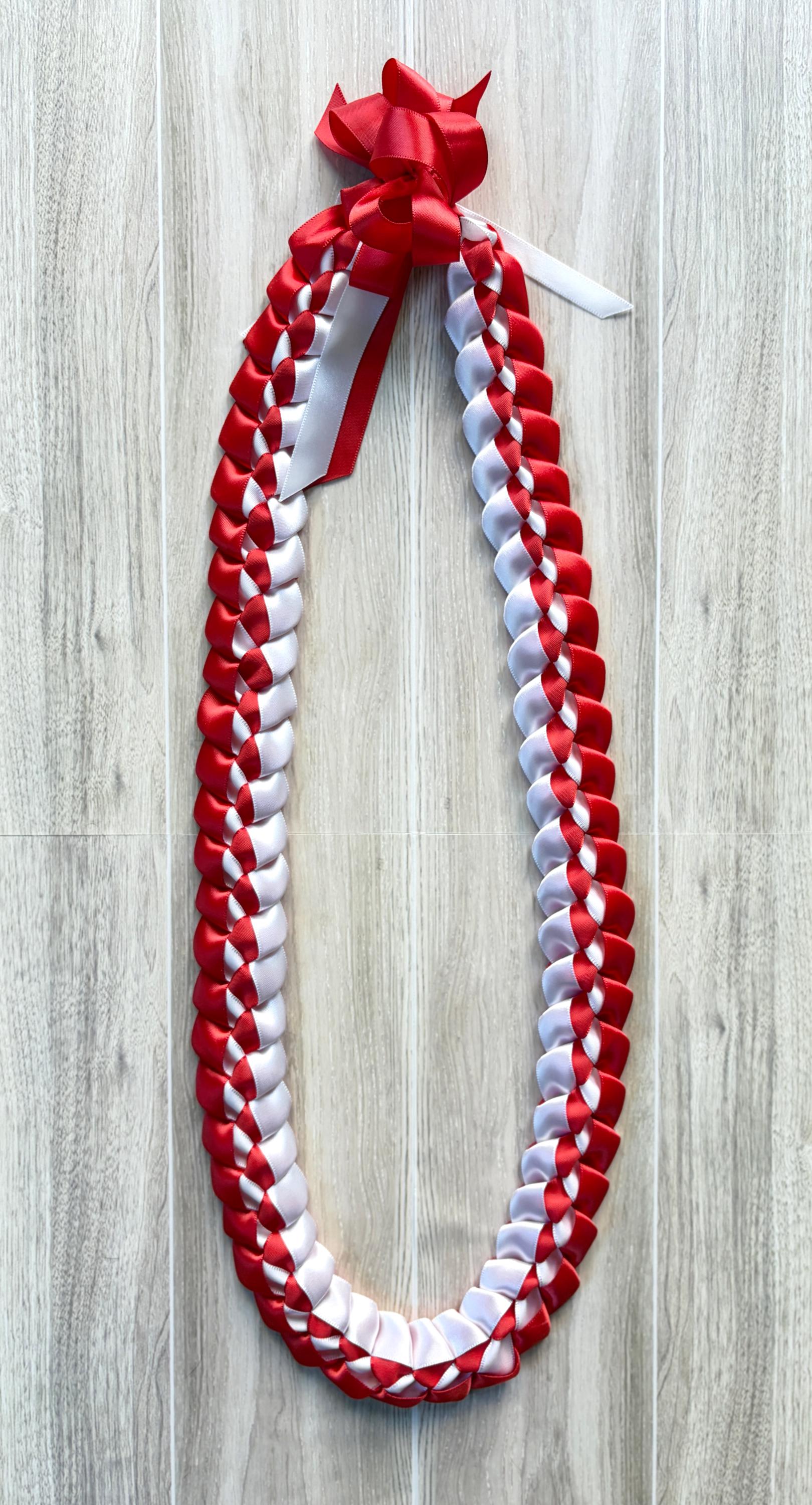 Red and White 5/8" Ribbon Lei