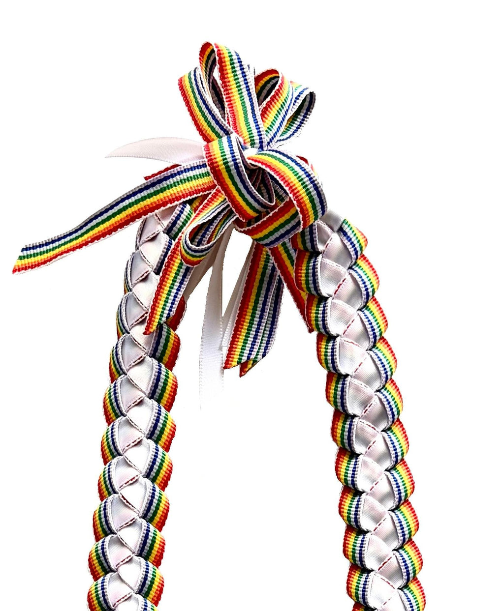 Rainbow and White 3/8-inch Ribbon Lei