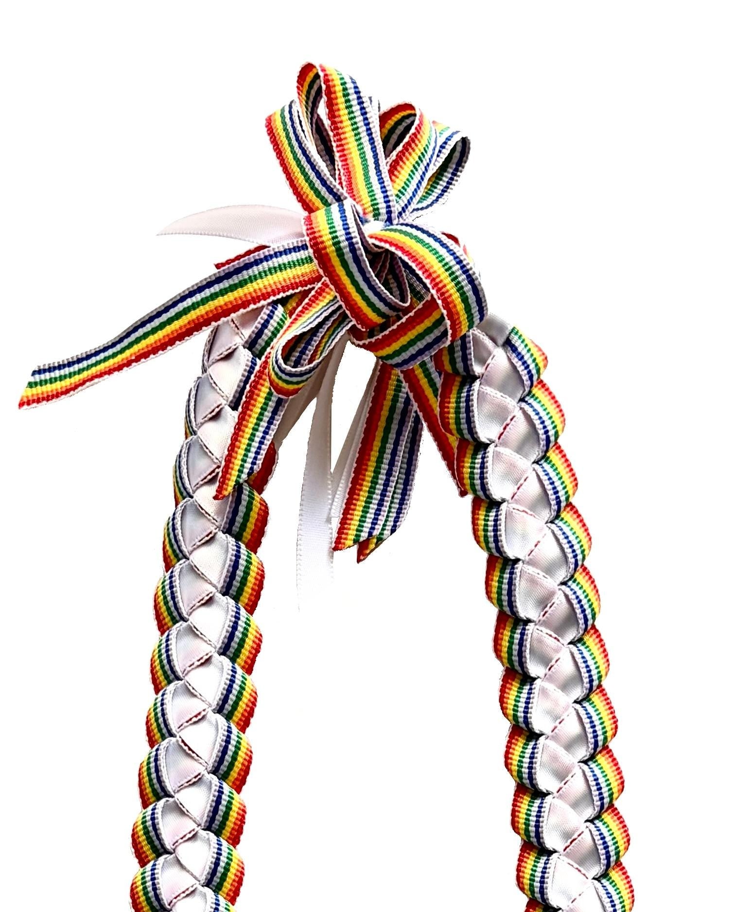 Rainbow and White 3/8-inch Ribbon Lei
