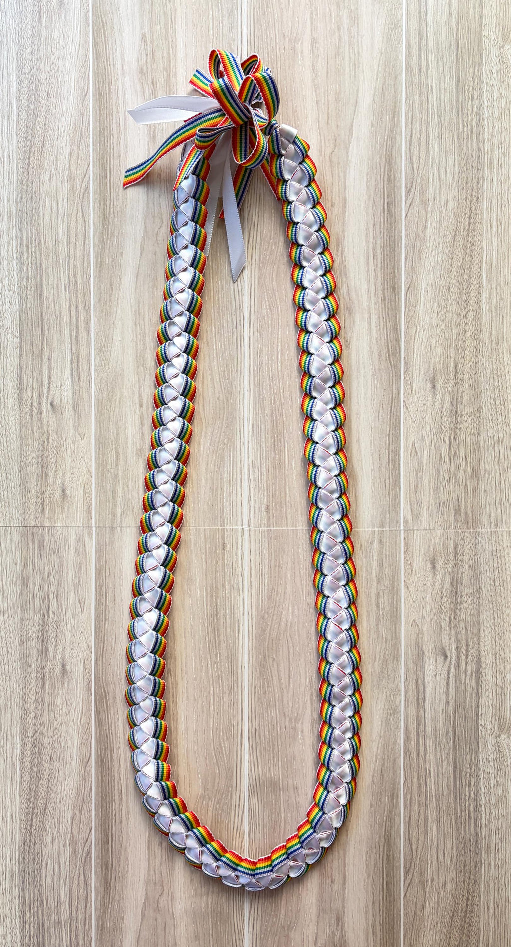 Rainbow and White 3/8-inch Ribbon Lei