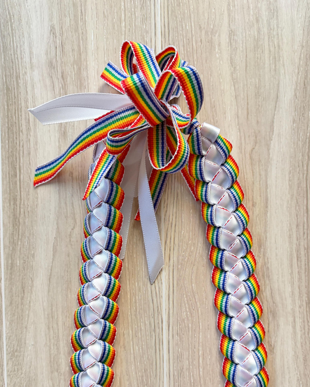 Rainbow and White 3/8-inch Ribbon Lei