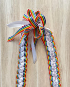 Rainbow and White 3/8-inch Ribbon Lei