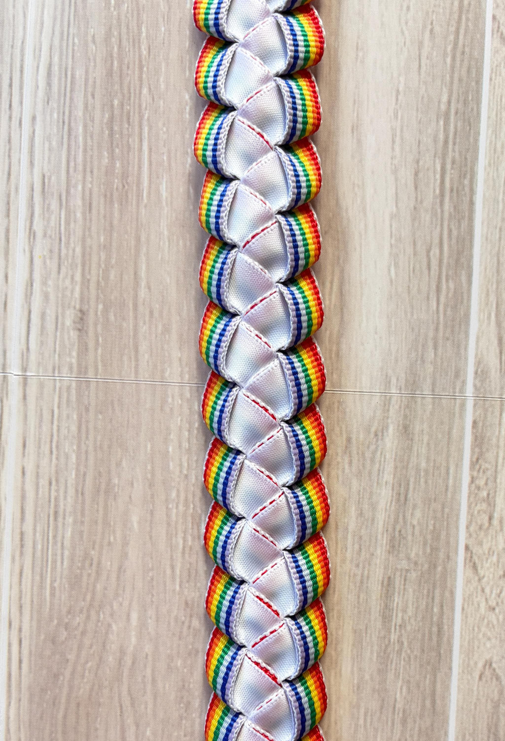 Rainbow and White 3/8-inch Ribbon Lei
