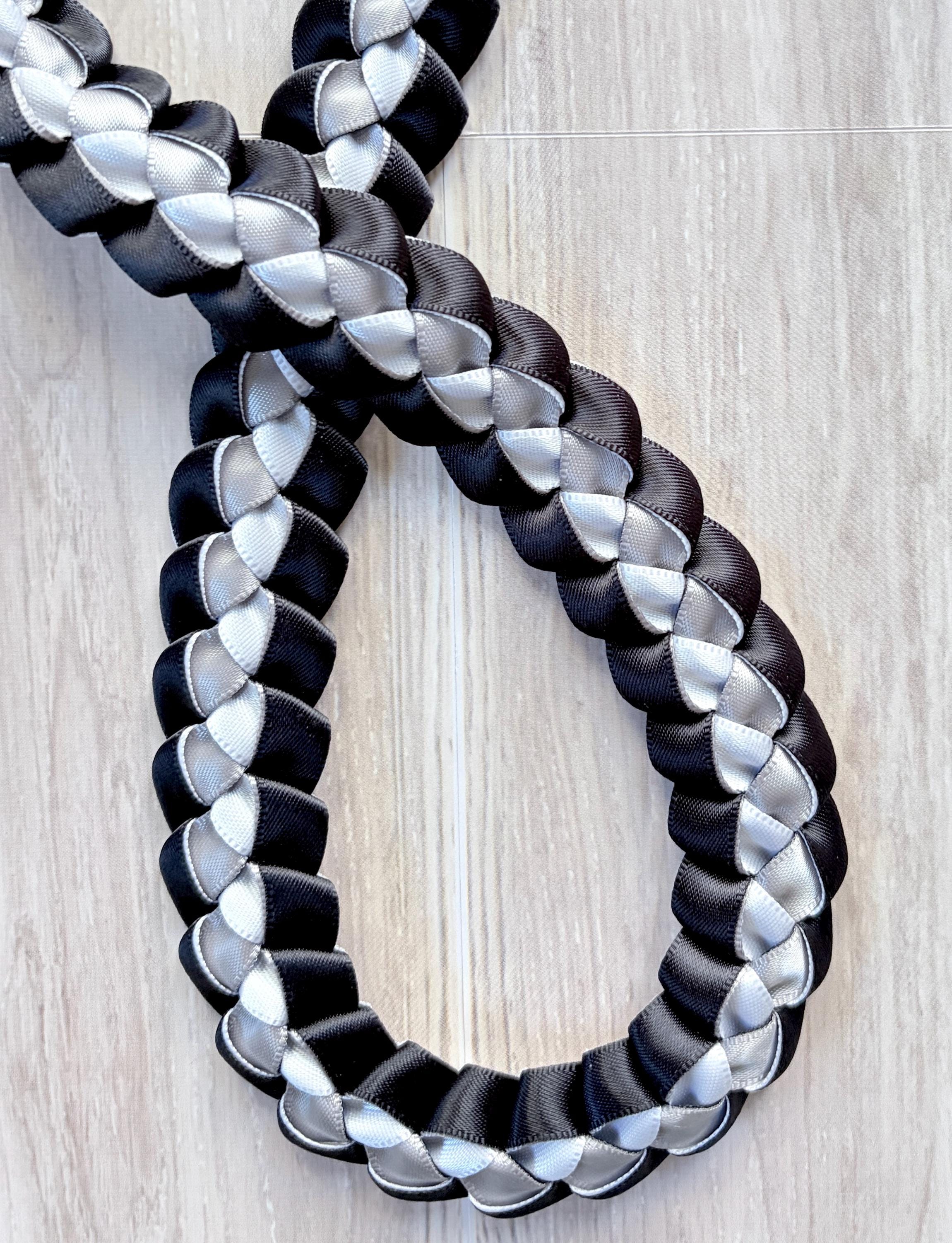 Silver, Black, and White 3/8" Ribbon Lei