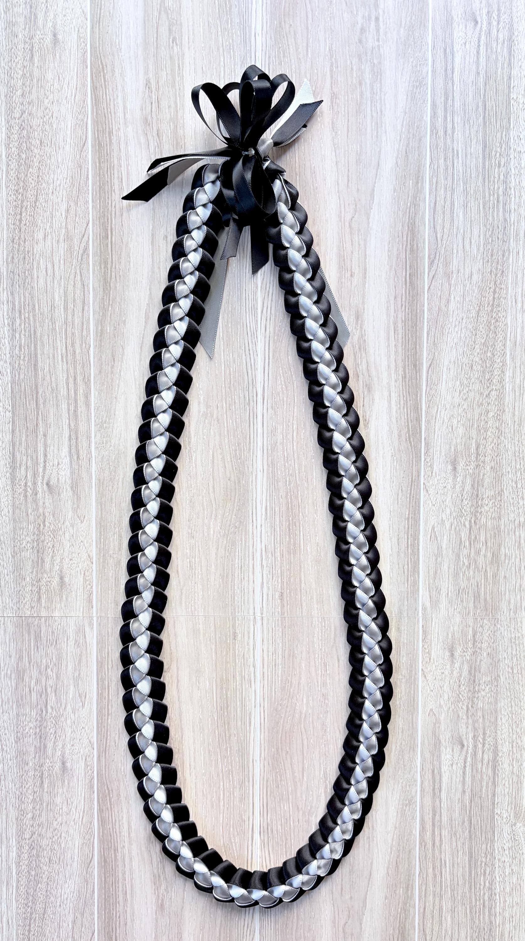 Silver, Black, and White 3/8" Ribbon Lei