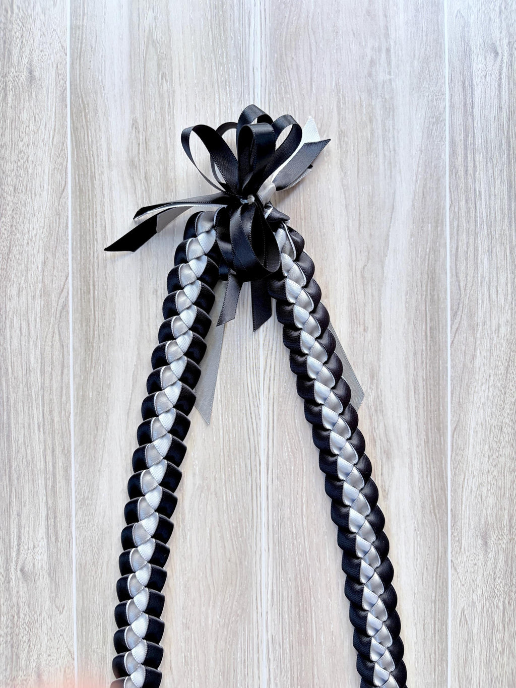 Silver, Black, and White 3/8" Ribbon Lei