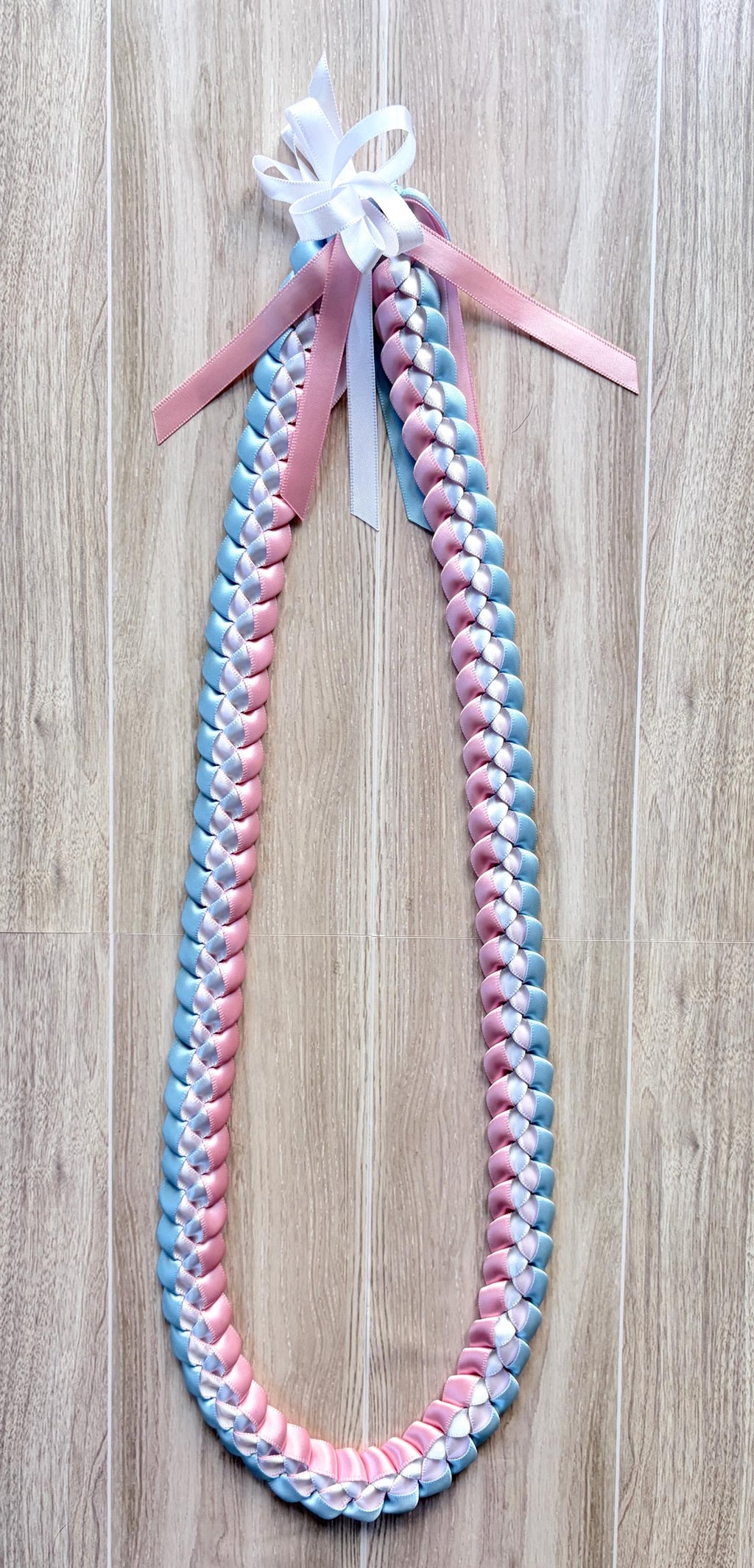 Light Blue, Pink, and White 3/8"" Ribbon Lei