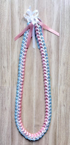 Light Blue, Pink, and White 3/8"" Ribbon Lei