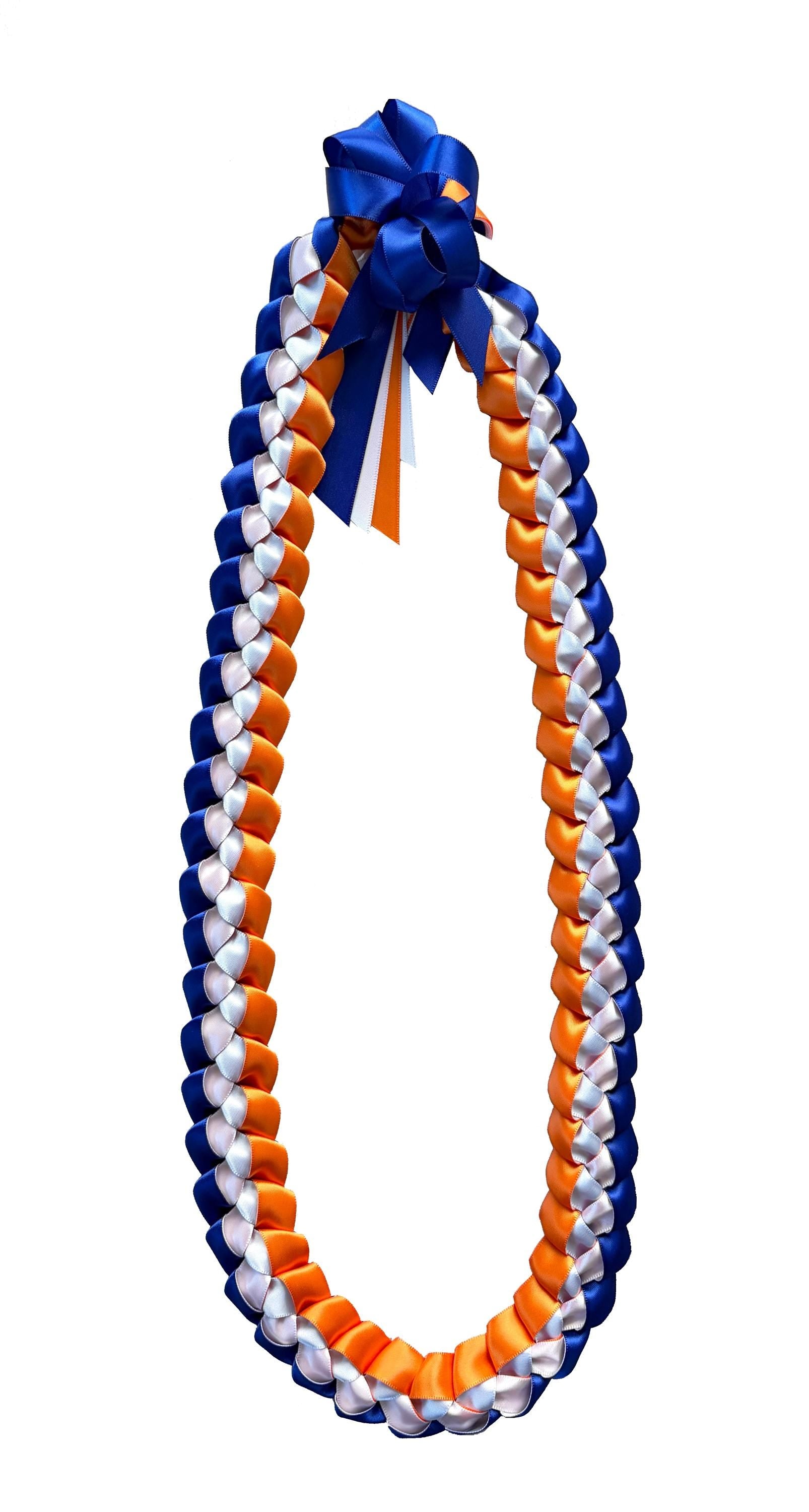 Royal Blue, Orange, and White 5/8" Ribbon Lei
