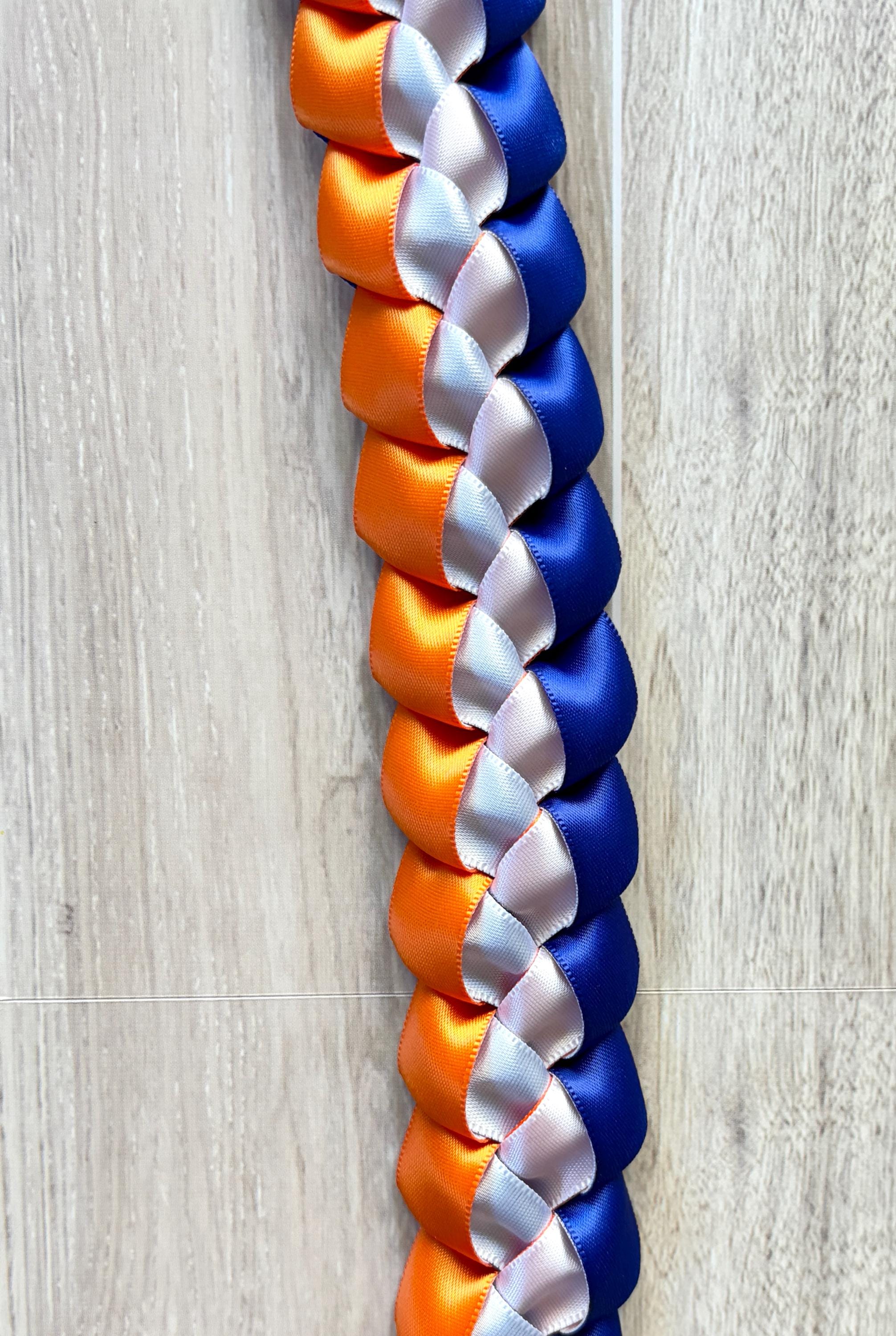 Royal Blue, Orange, and White 5/8" Ribbon Lei