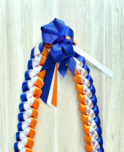 Royal Blue, Orange, and White 5/8" Ribbon Lei